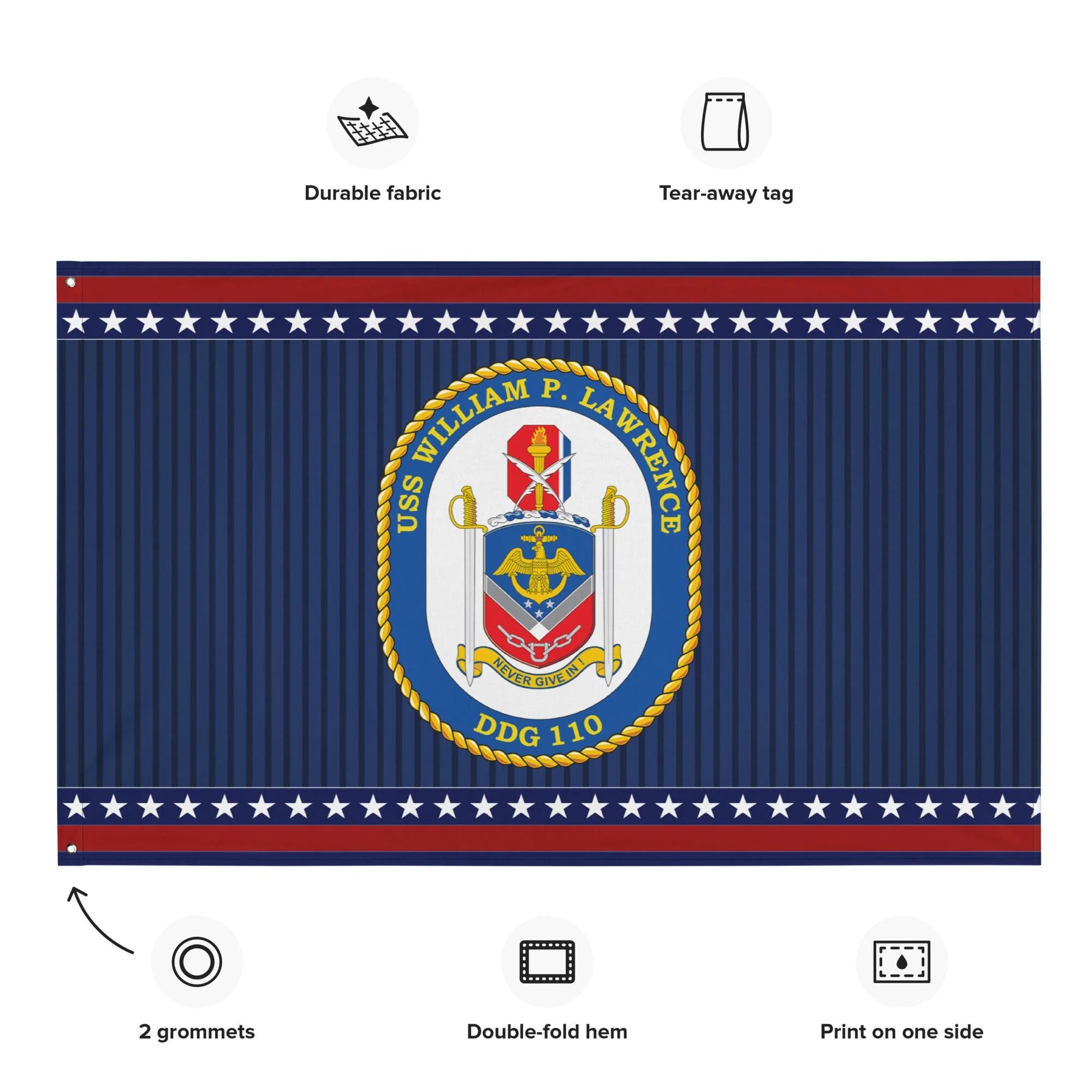 Patriotic USS William P. Lawrence (DDG-110) Ship's Crest Wall Flag - Image 2