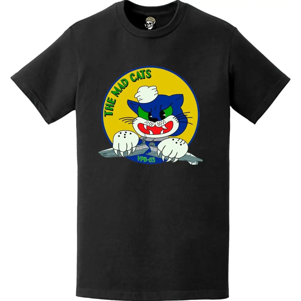 Patrol Squadron 63 (VP-63) 'The Mad Cats' WW2 Patch Logo Decal Emblem Chest T-Shirt