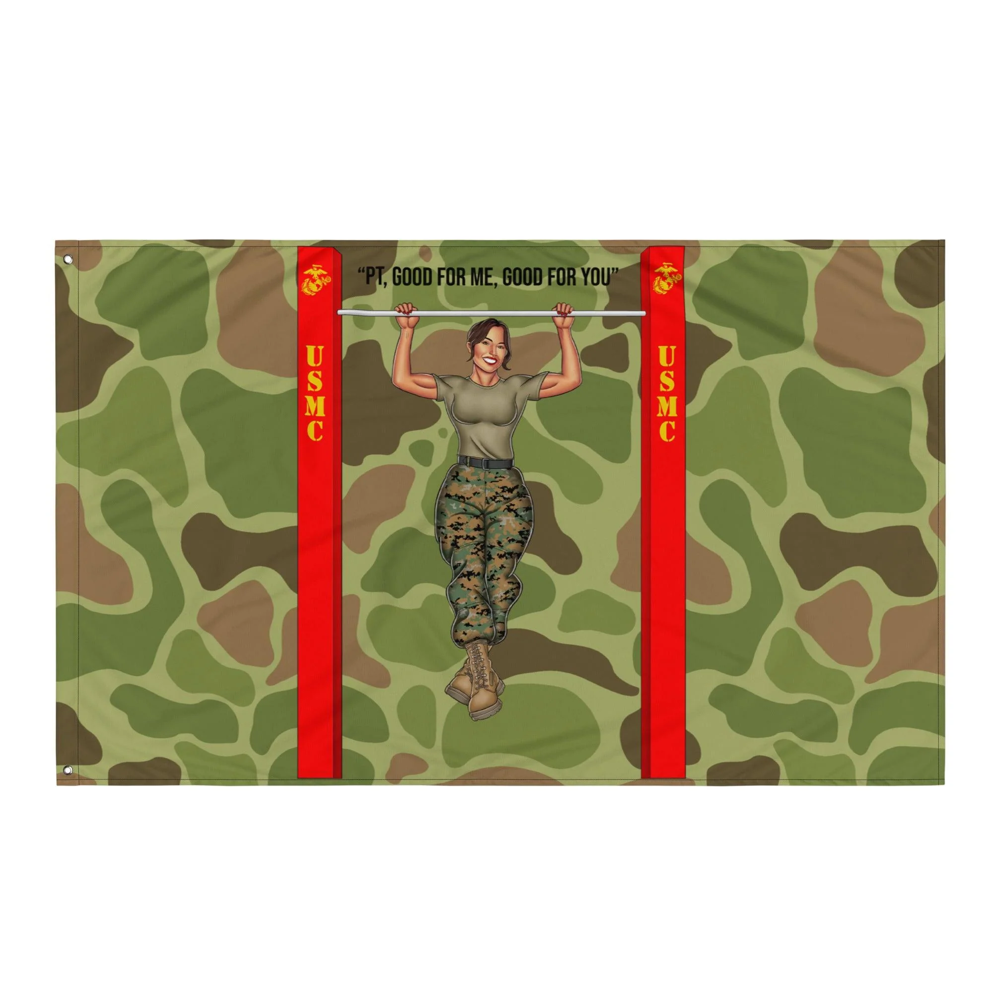 "PT Good for me, Good for You" - Ari USMC Pin-Up Girl Wall Flag
