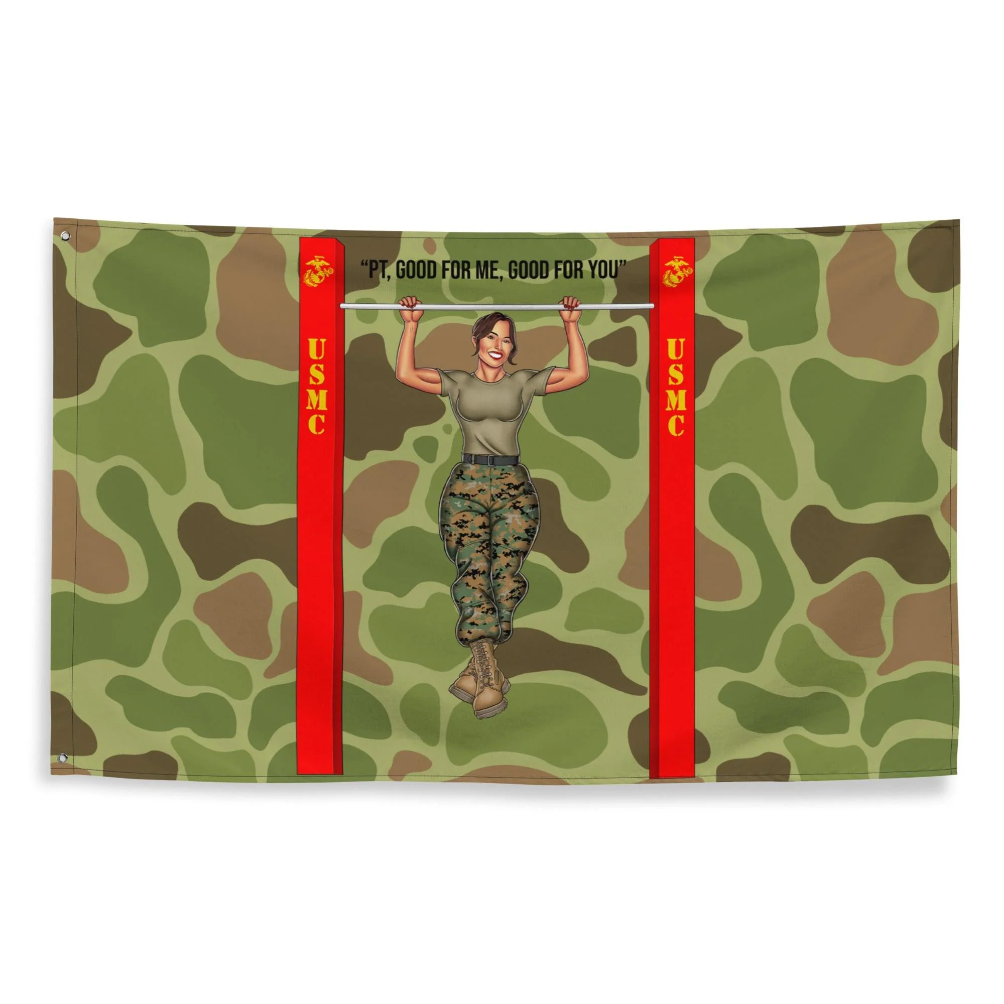 "PT Good for me, Good for You" - Ari USMC Pin-Up Girl Wall Flag - Image 4