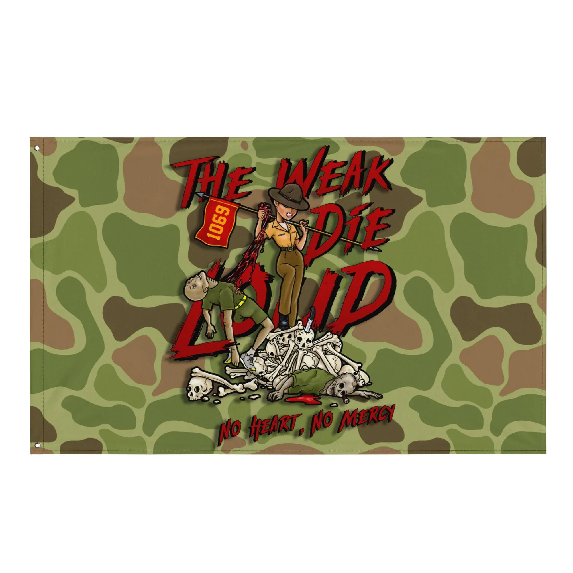 "The Weak Die Loud" Shaniya Frogskin Camo Wall Flag - Image 5