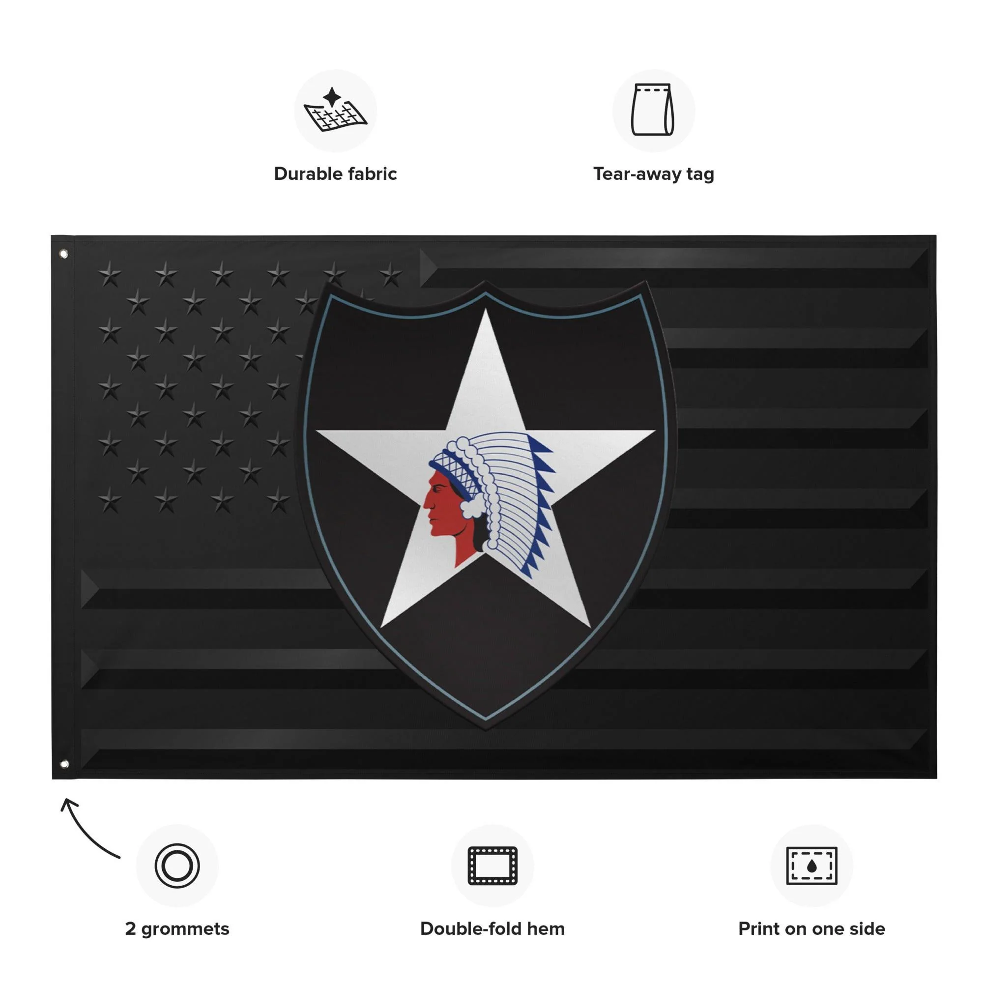 U.S. Army 2nd Infantry Division Black American Flag - Image 2