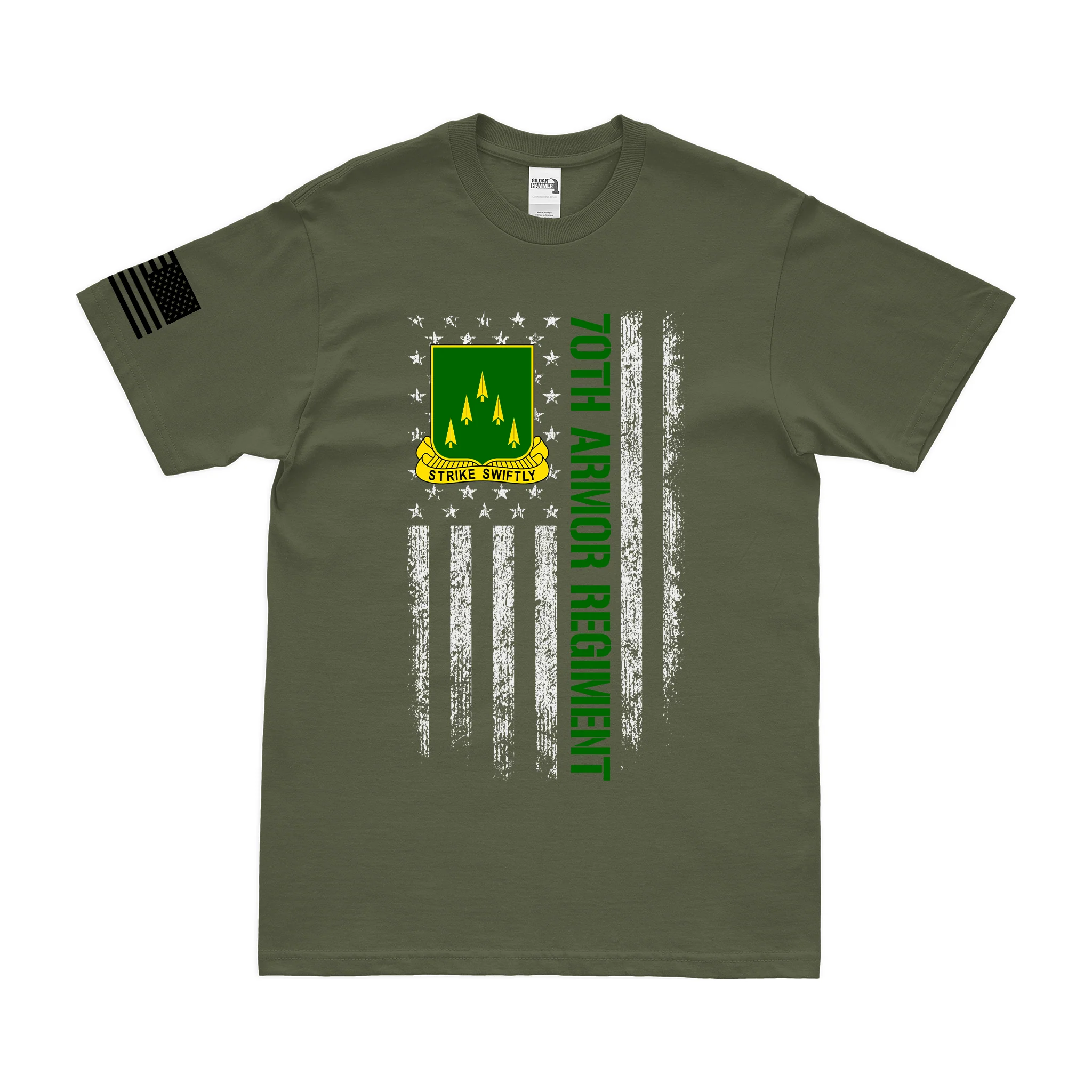 U.S. Army 70th Armor Regiment American Flag T-Shirt - Image 3