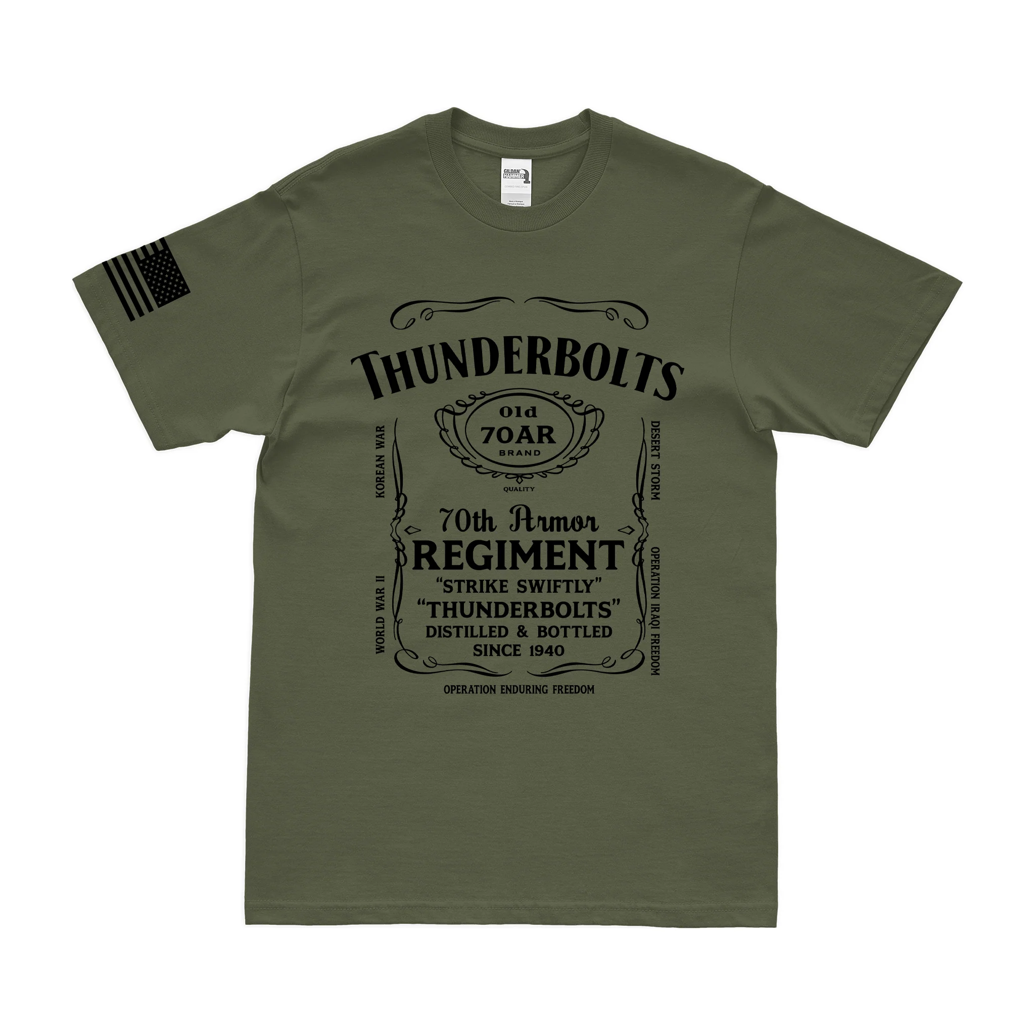 U.S. Army 70th Armor Regiment Whiskey Label T-Shirt - Image 3