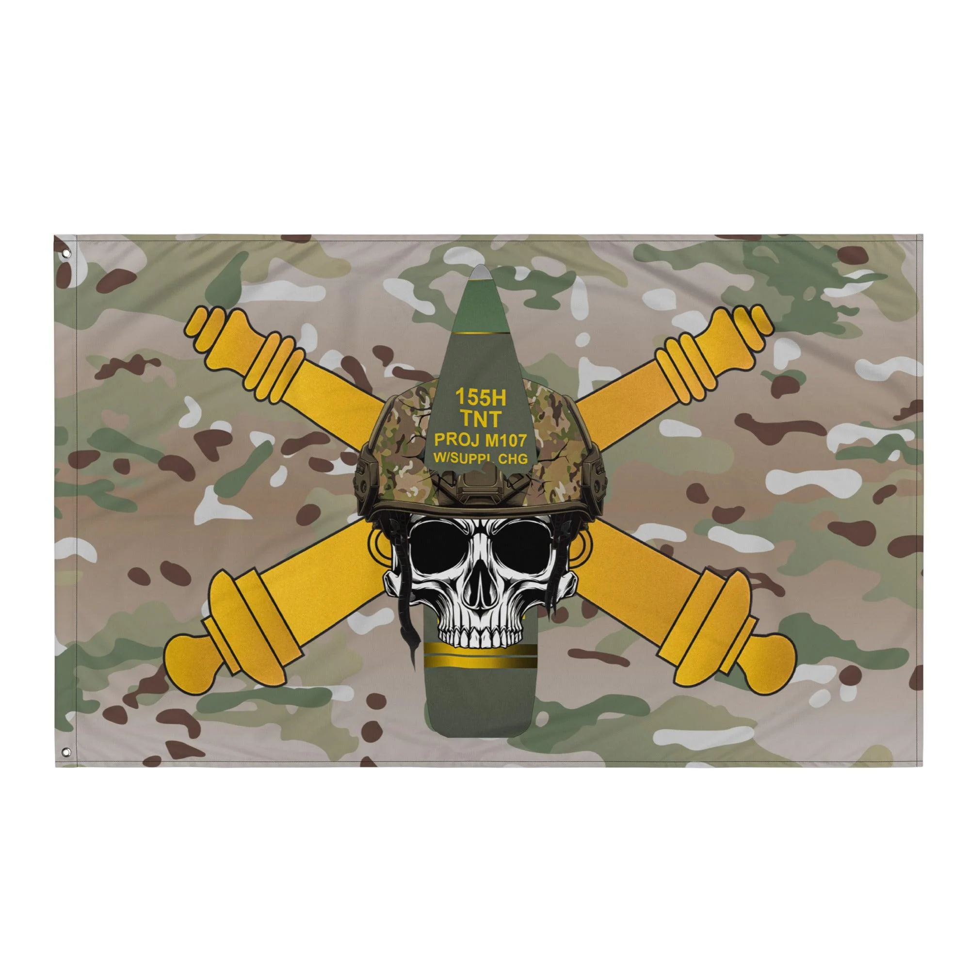 U.S. Army Field Artillery 155mm Shell w/ Cannons Skull Wall Flag