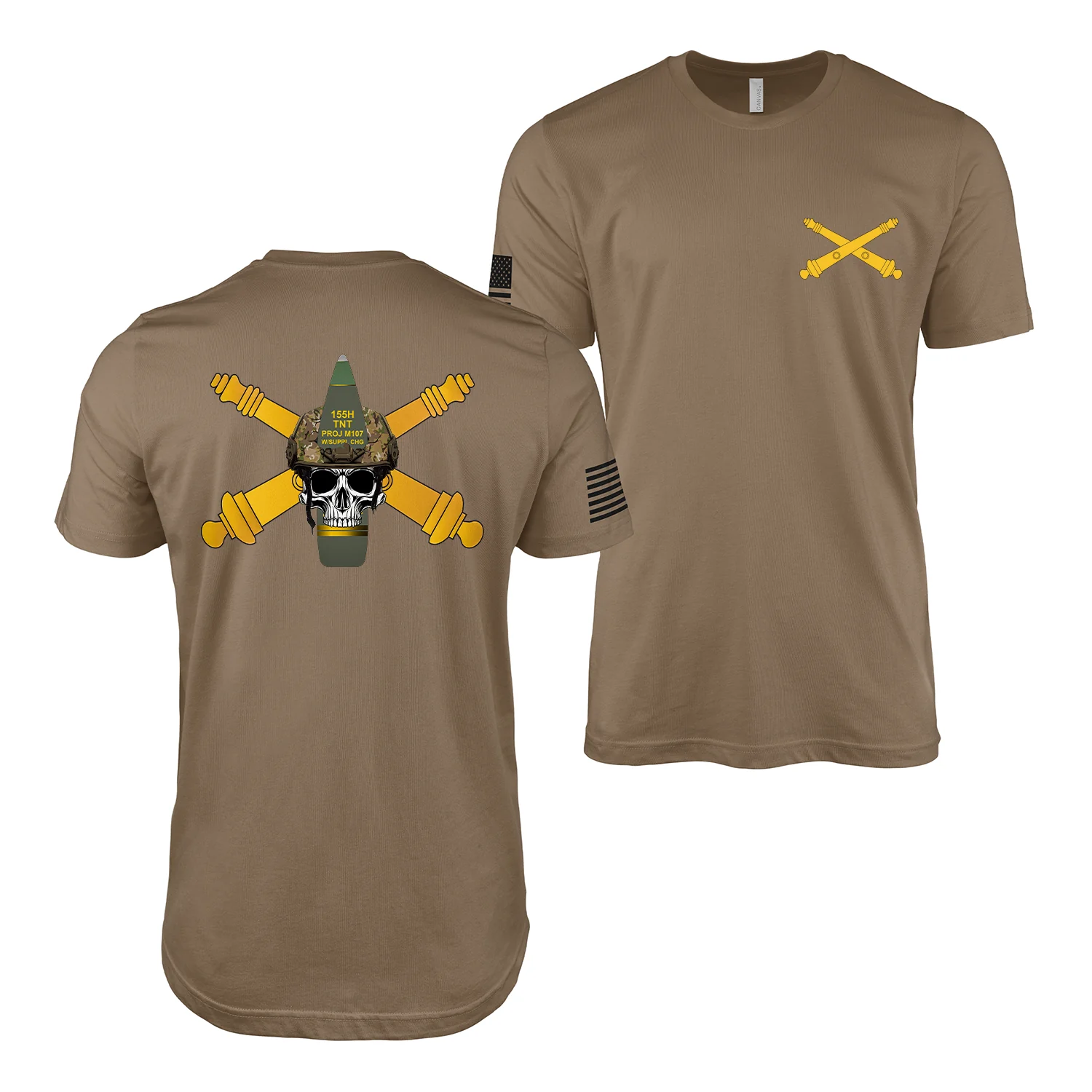 U.S. Army Field Artillery 155mm Skull w/ Cannons T-Shirt - Image 2