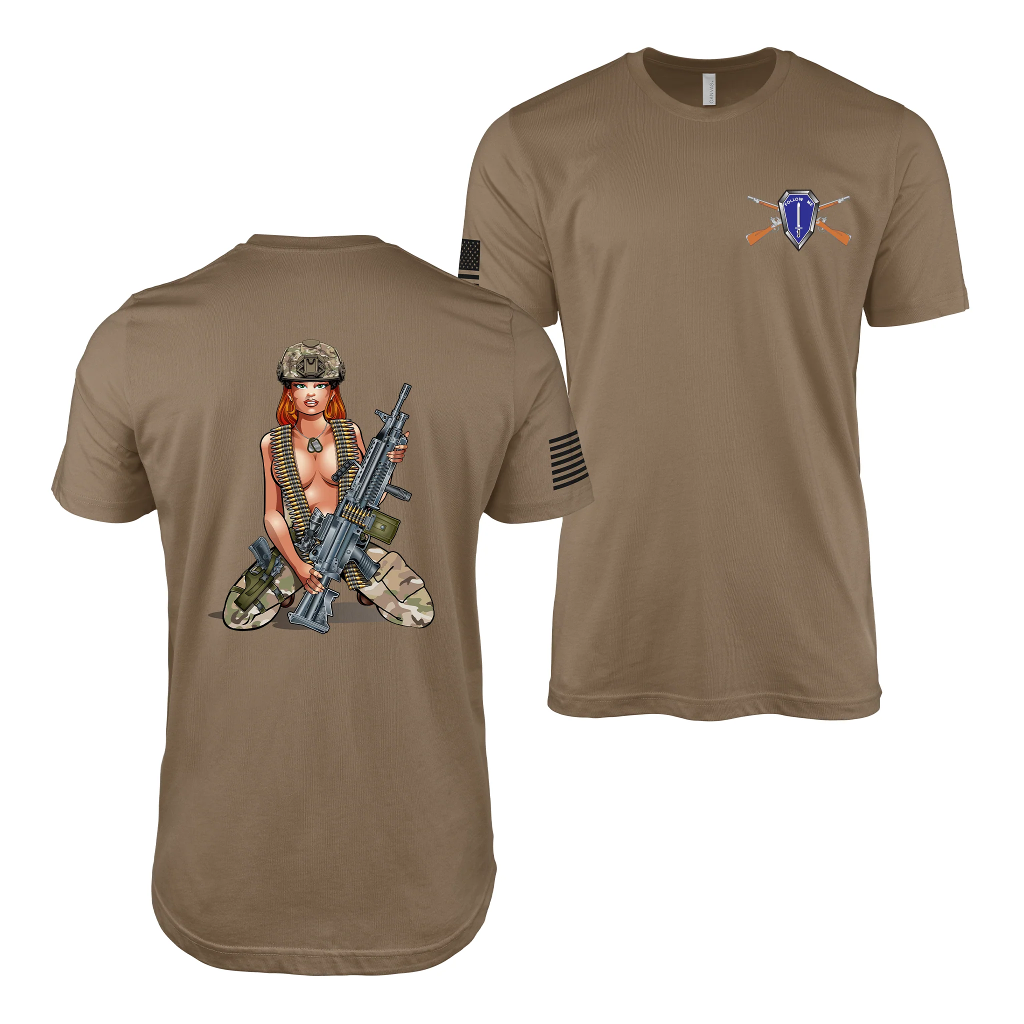 U.S. Army Infantry Machine Gun Pin Up Girl T-Shirt - Image 2