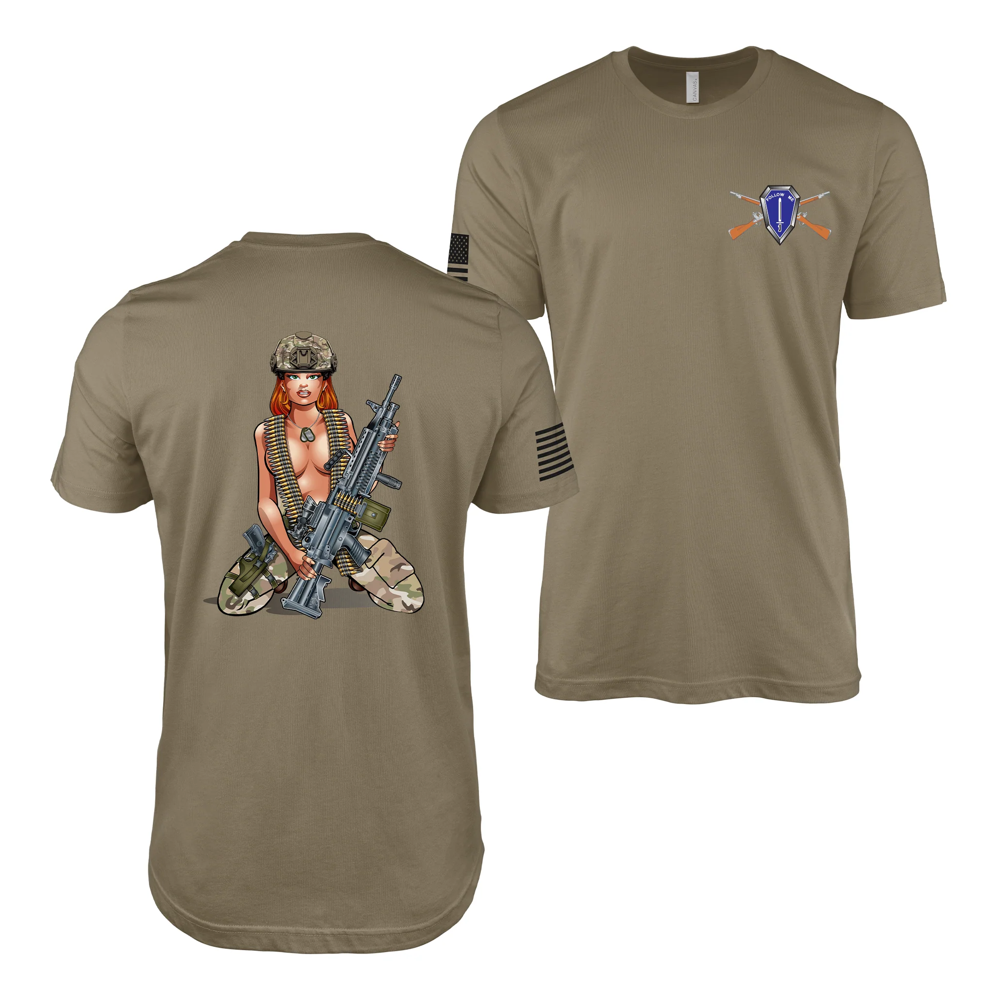 U.S. Army Infantry Machine Gun Pin Up Girl T-Shirt - Image 3