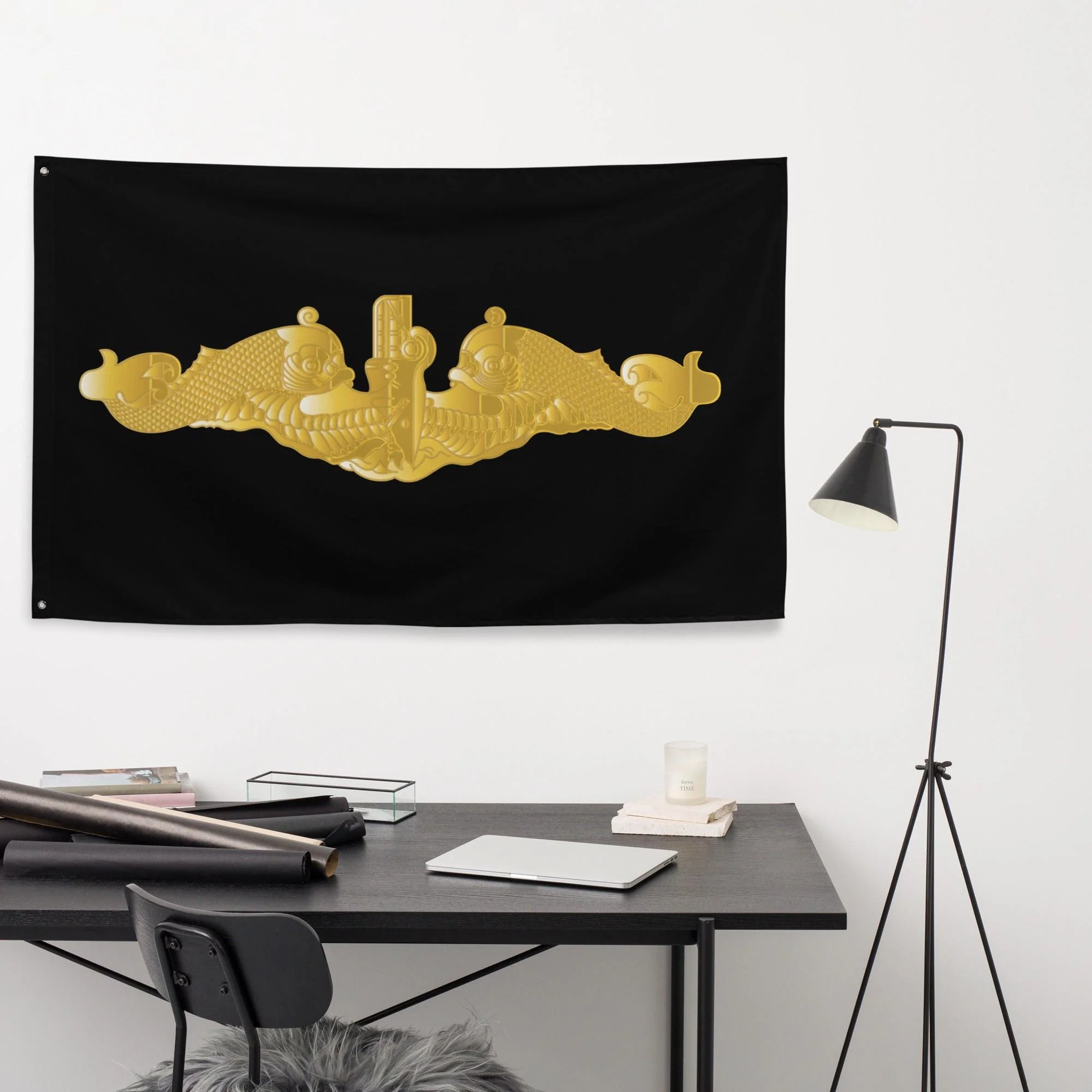 U.S. Navy Gold Submarine Dolphins Indoor Wall Flag - Image 3