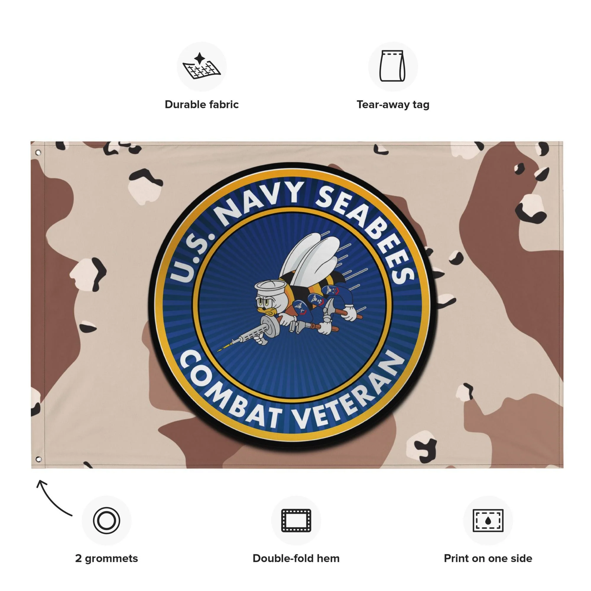U.S. Navy Seabees Combat Veteran Chocolate-Chip Camo Flag - Image 2
