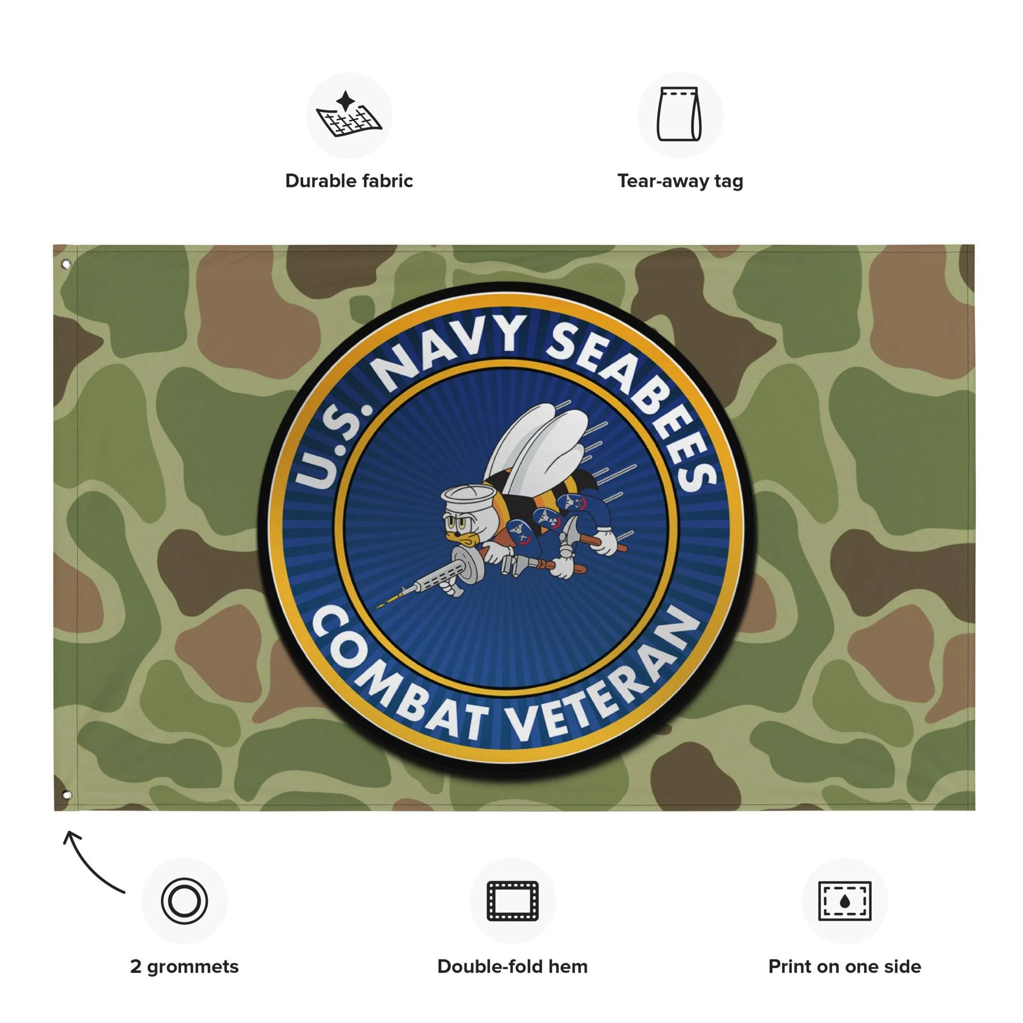 U.S. Navy Seabees Combat Veteran Frogskin Camo Flag - Image 2