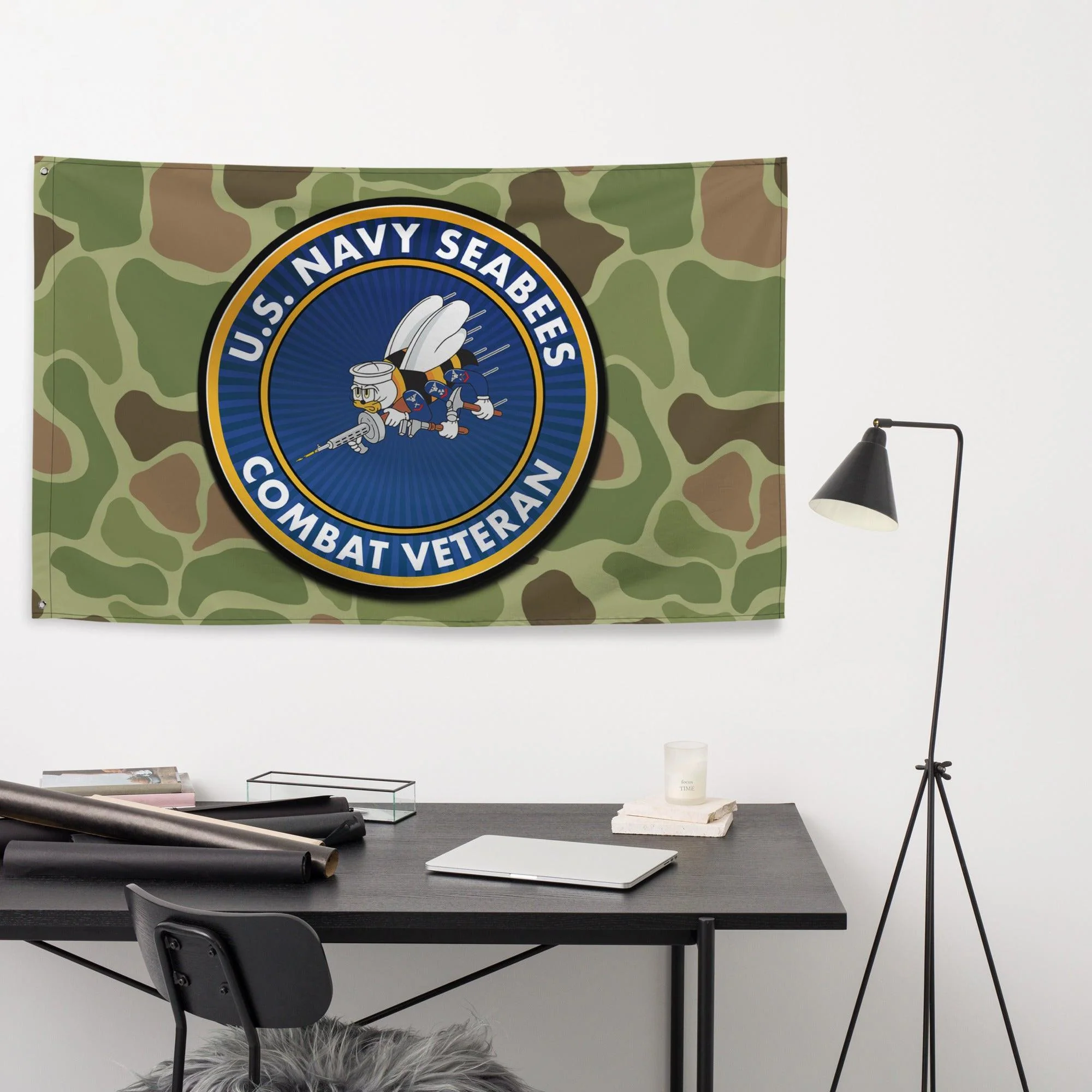 U.S. Navy Seabees Combat Veteran Frogskin Camo Flag - Image 3