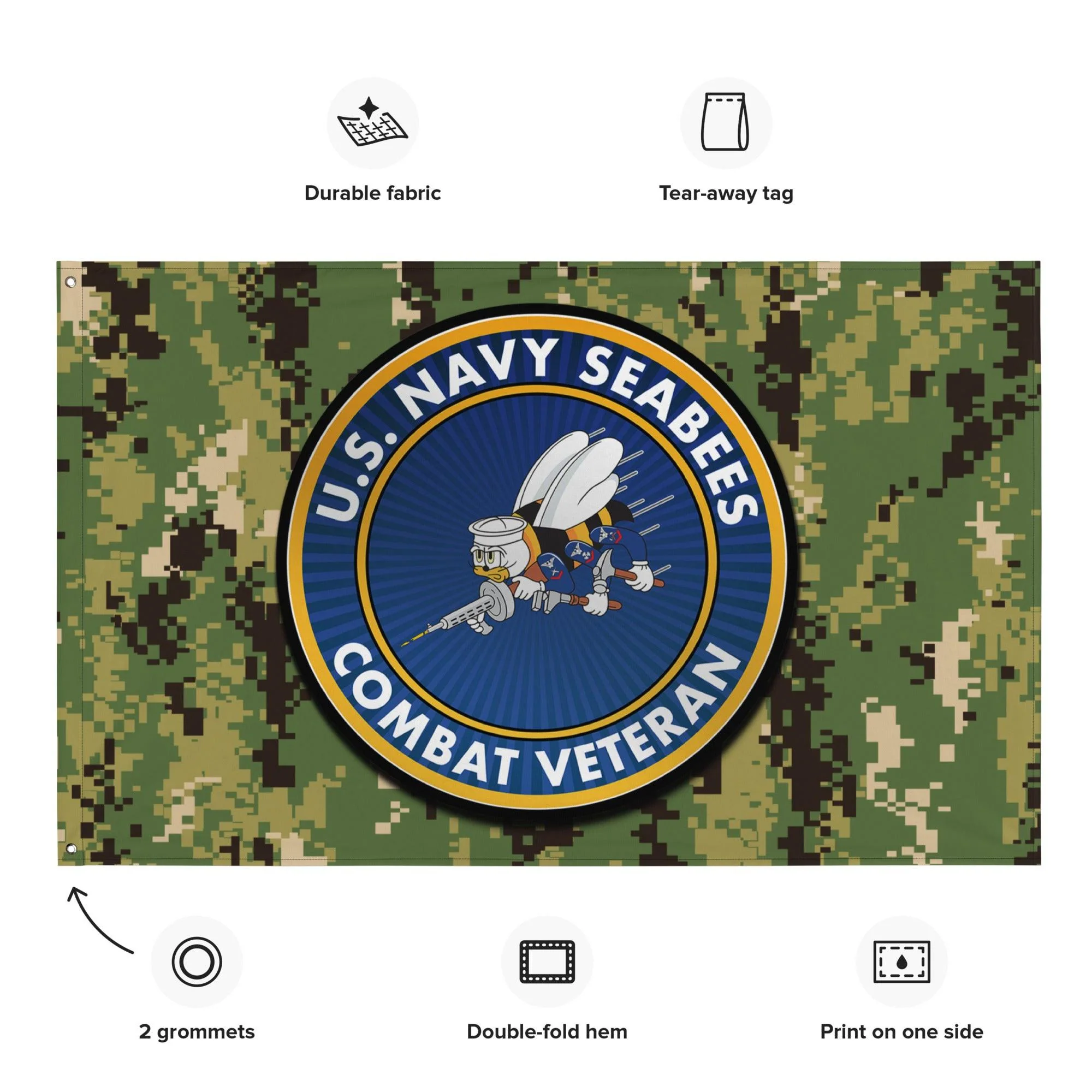 U.S. Navy Seabees Combat Veteran NWU Type III AOR2 Camo Flag - Image 2