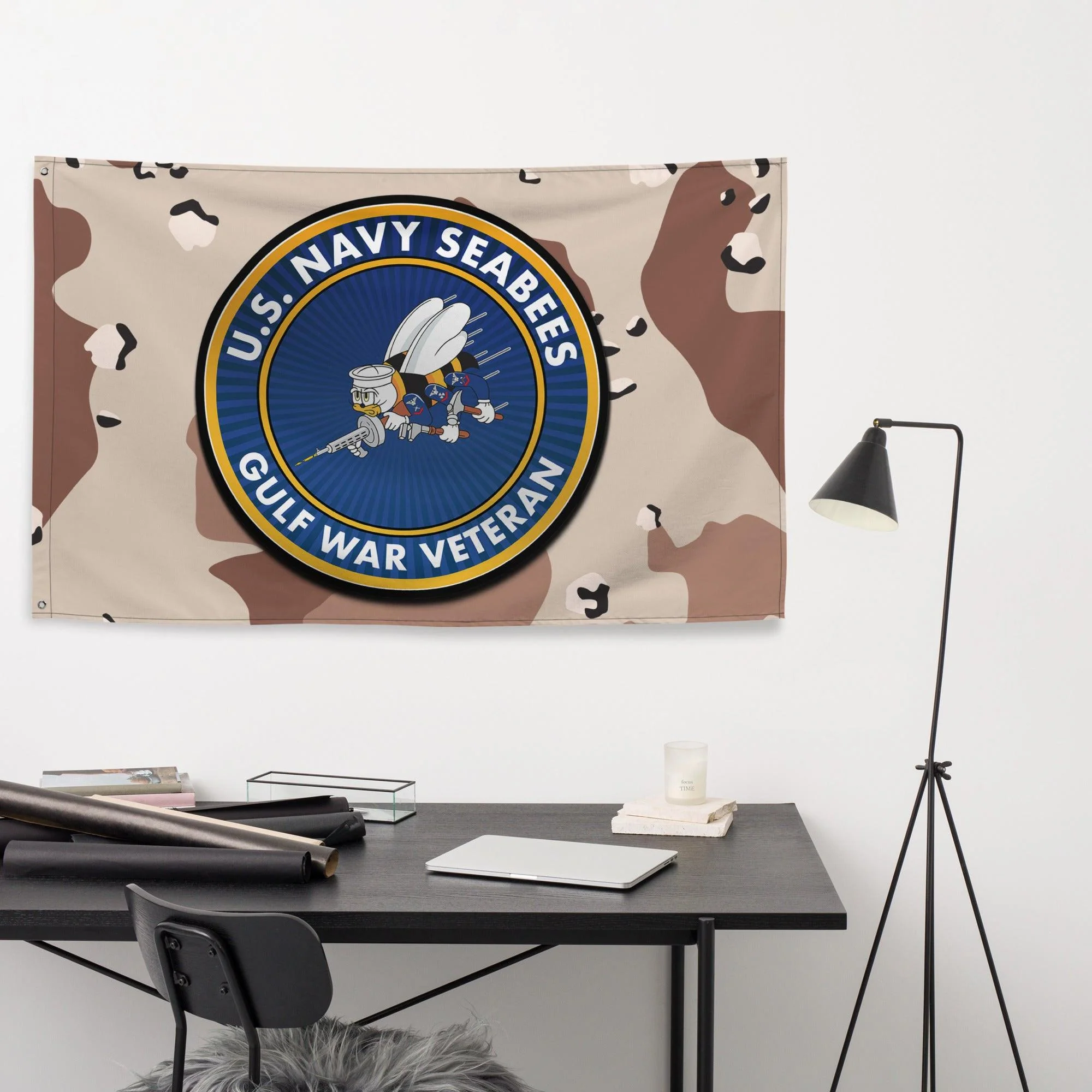 U.S. Navy Seabees Gulf War Veteran Chocolate-Chip Camo Flag - Image 3