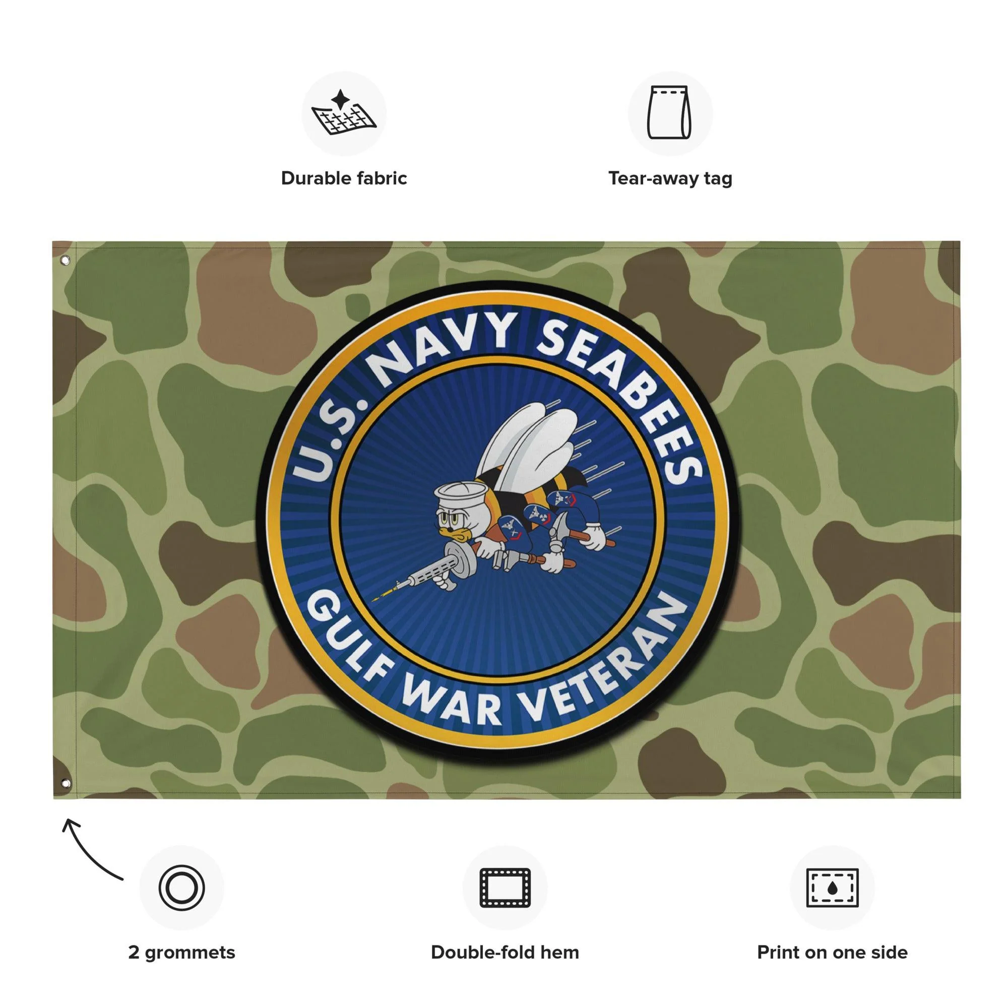 U.S. Navy Seabees Gulf War Veteran Frogskin Camo Flag - Image 2