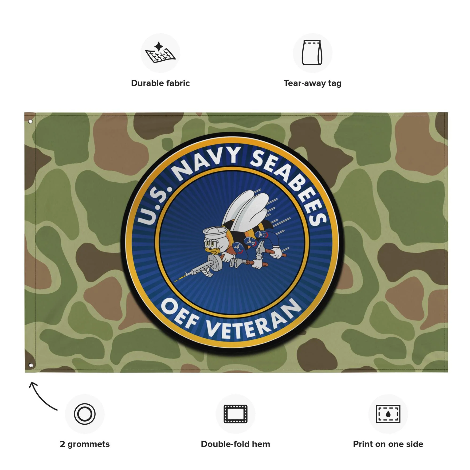 U.S. Navy Seabees OEF Veteran Frogskin Camo Flag - Image 2