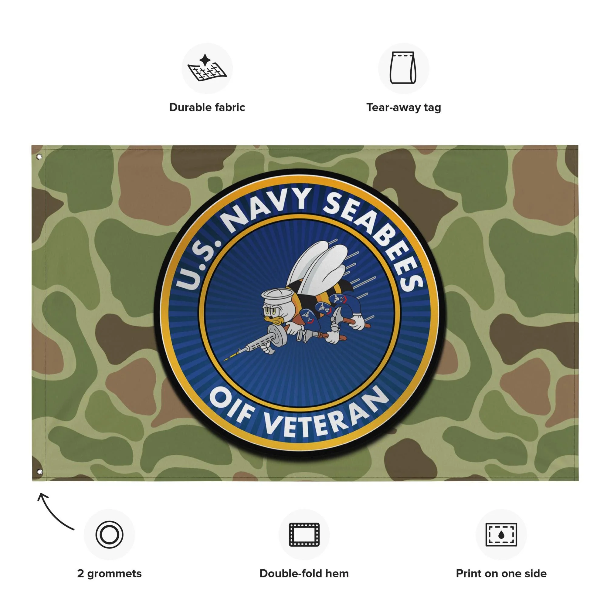U.S. Navy Seabees OIF Veteran Frogskin Camo Flag - Image 2