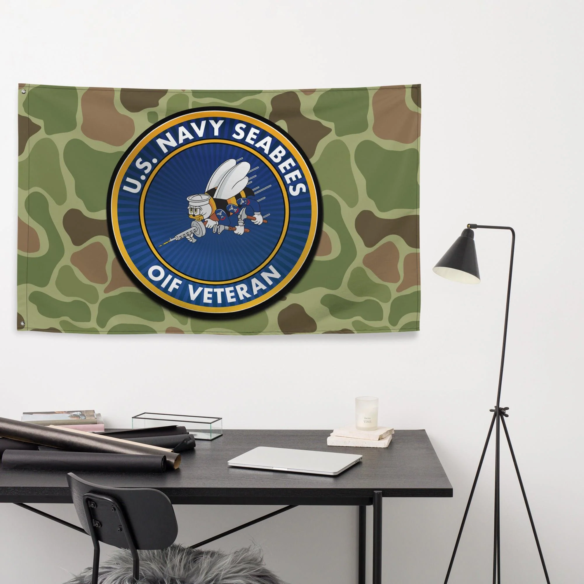 U.S. Navy Seabees OIF Veteran Frogskin Camo Flag - Image 3
