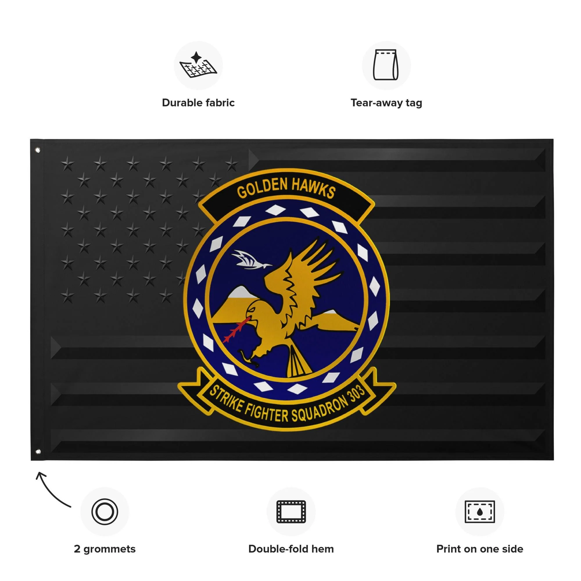 U.S. Navy Strike Fighter Squadron 303 (VFA-303) Black American Flag - Image 2