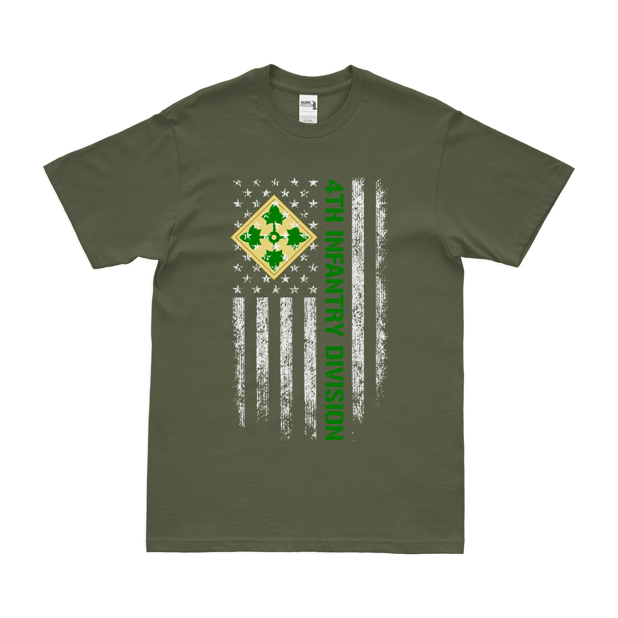 U.S. Army 4th Infantry Division American Flag T-Shirt - Image 2