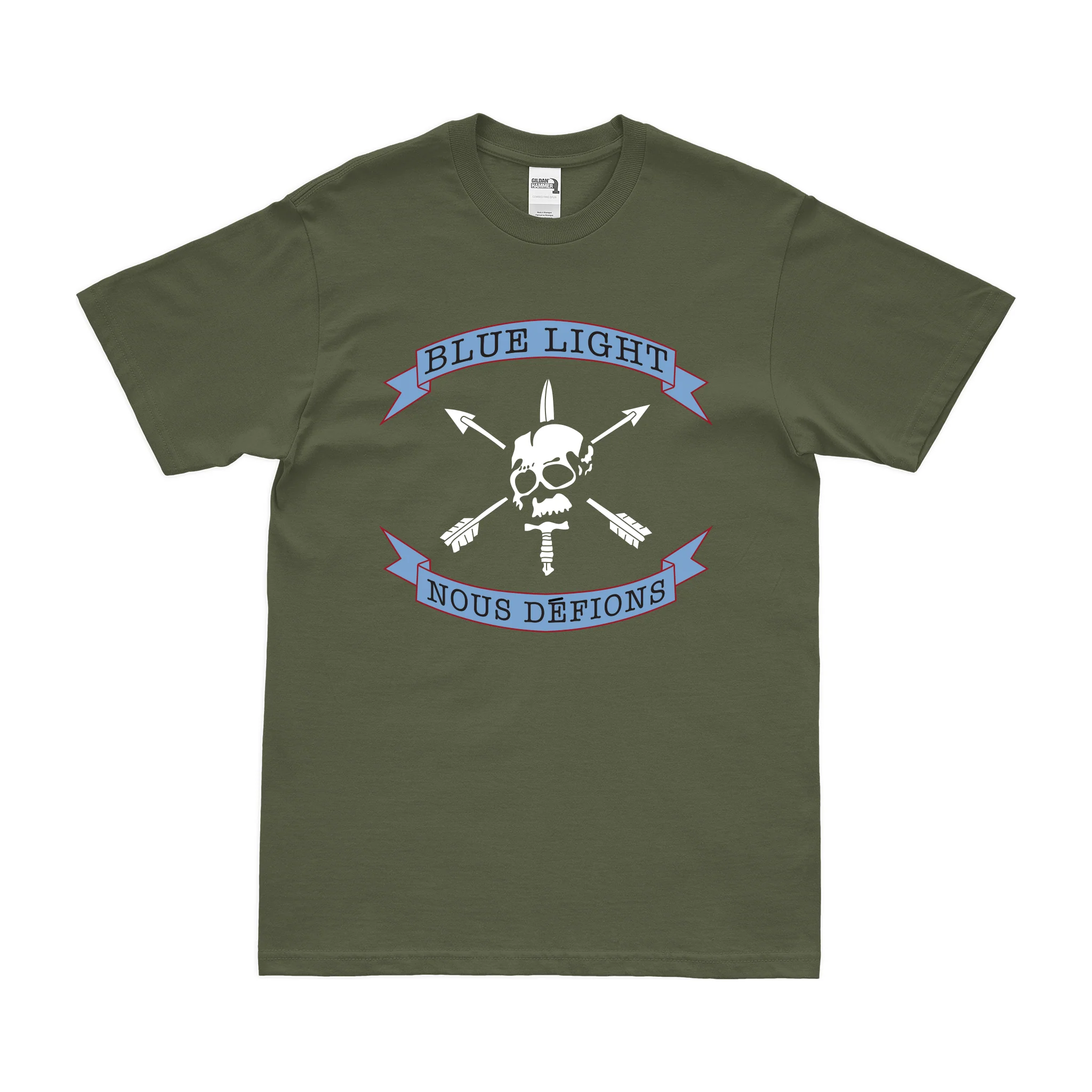 U.S. Army Blue Light "Nous Defions" Logo Emblem T-Shirt - Image 2
