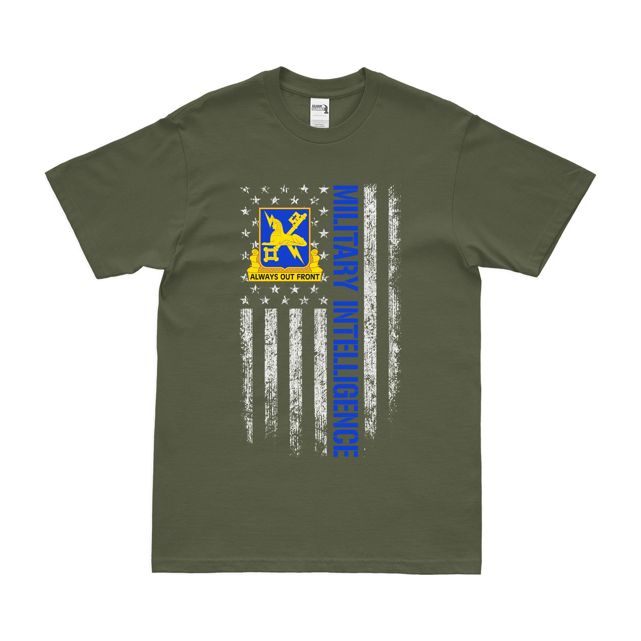 U.S. Army Military Intelligence American Flag T-Shirt - Image 2