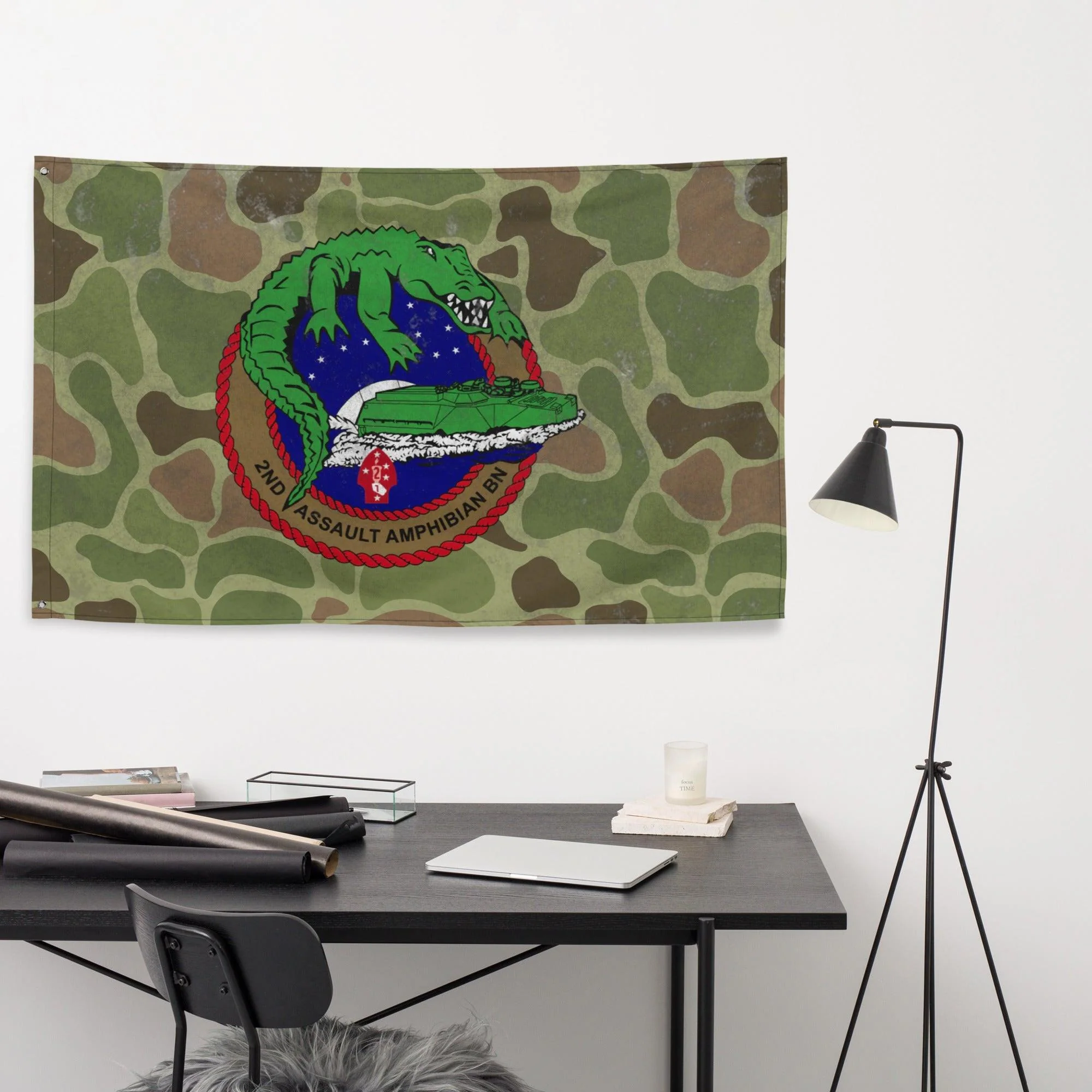 USMC 2nd AABn Frog Skin Camo Indoor Wall Flag - Image 2