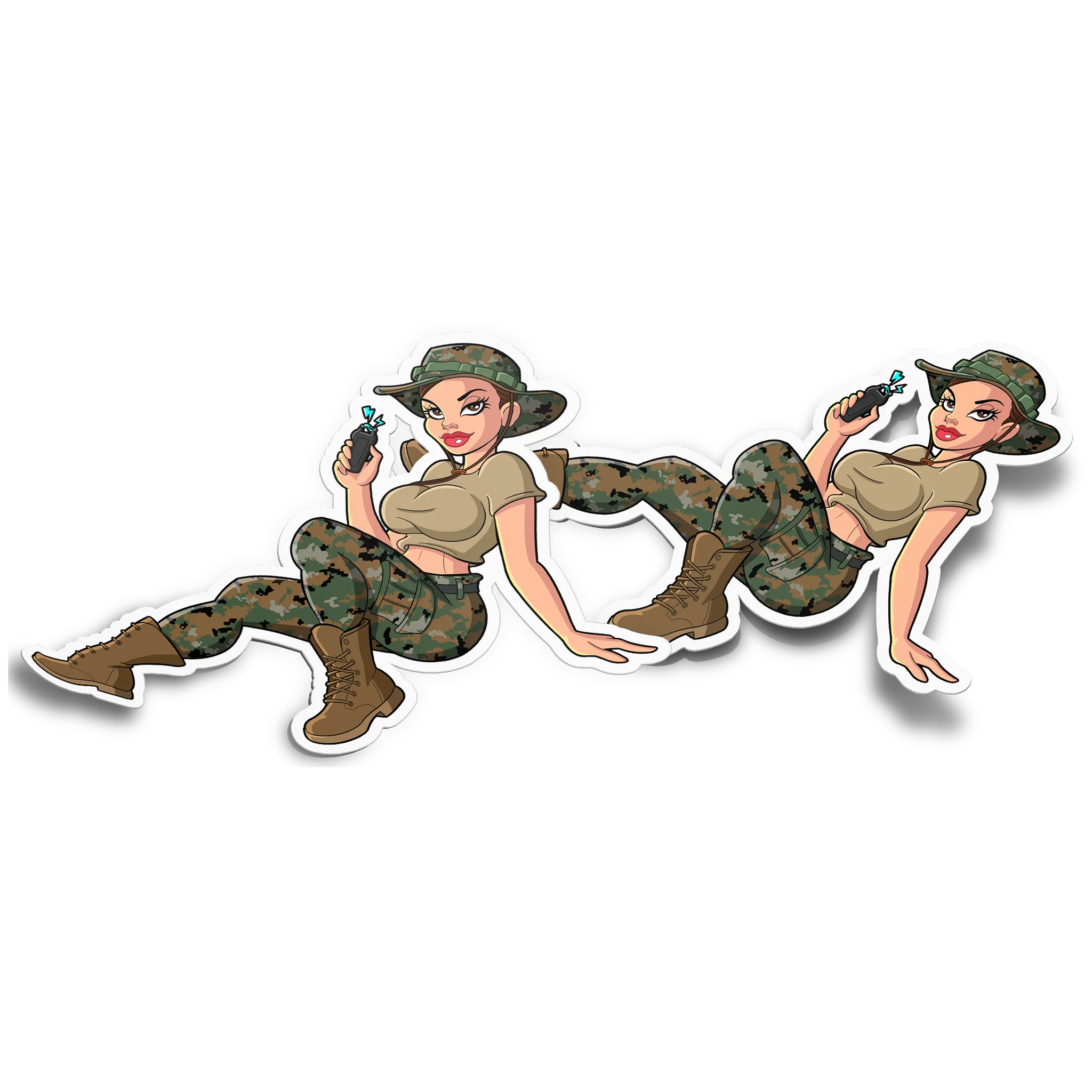 Yesi Pin-Up Girl USMC Taser Vinyl Sticker – 4" x 4" - Image 2