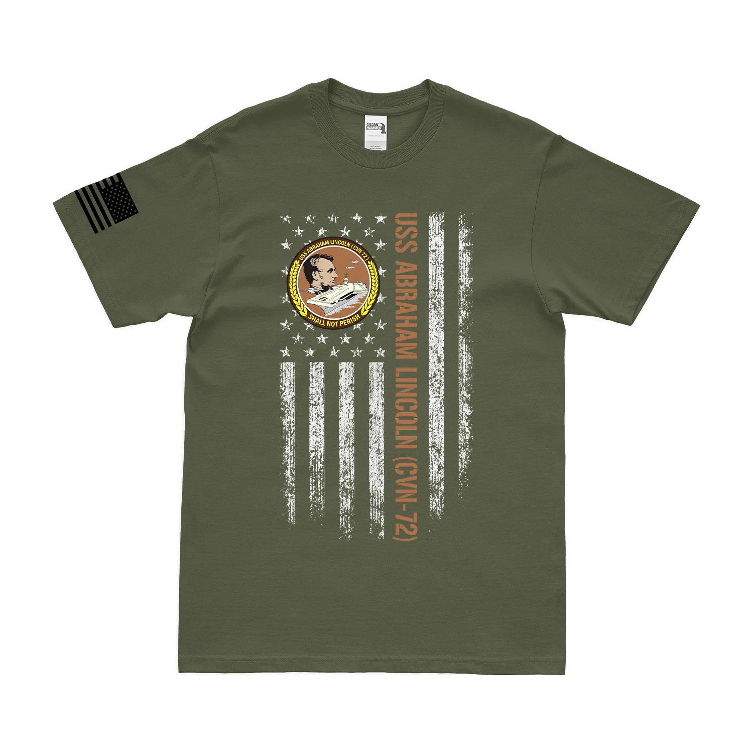 USS Abraham Lincoln (CVN-72) American Flag T-Shirt - Image 3