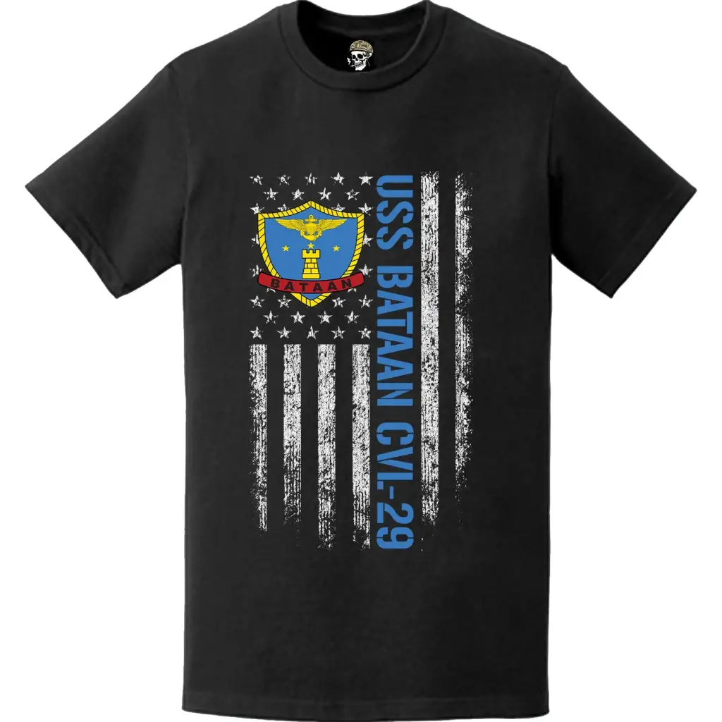 USS Bataan CVL-29 Patriotic Ship's Crest Logo American Flag T-Shirt