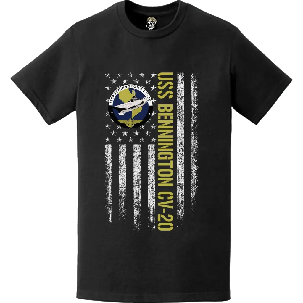 USS Bennington CV-20 Patriotic Ship's Crest Logo American Flag T-Shirt