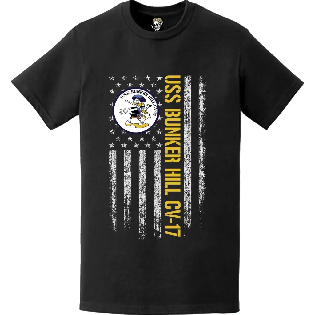 USS Bunker Hill (CV-17) Patriotic Ship's Crest Logo American Flag T-Shirt