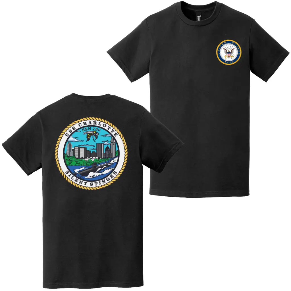 USS Charlotte (SSN-766) Double-Sided Logo T-Shirt