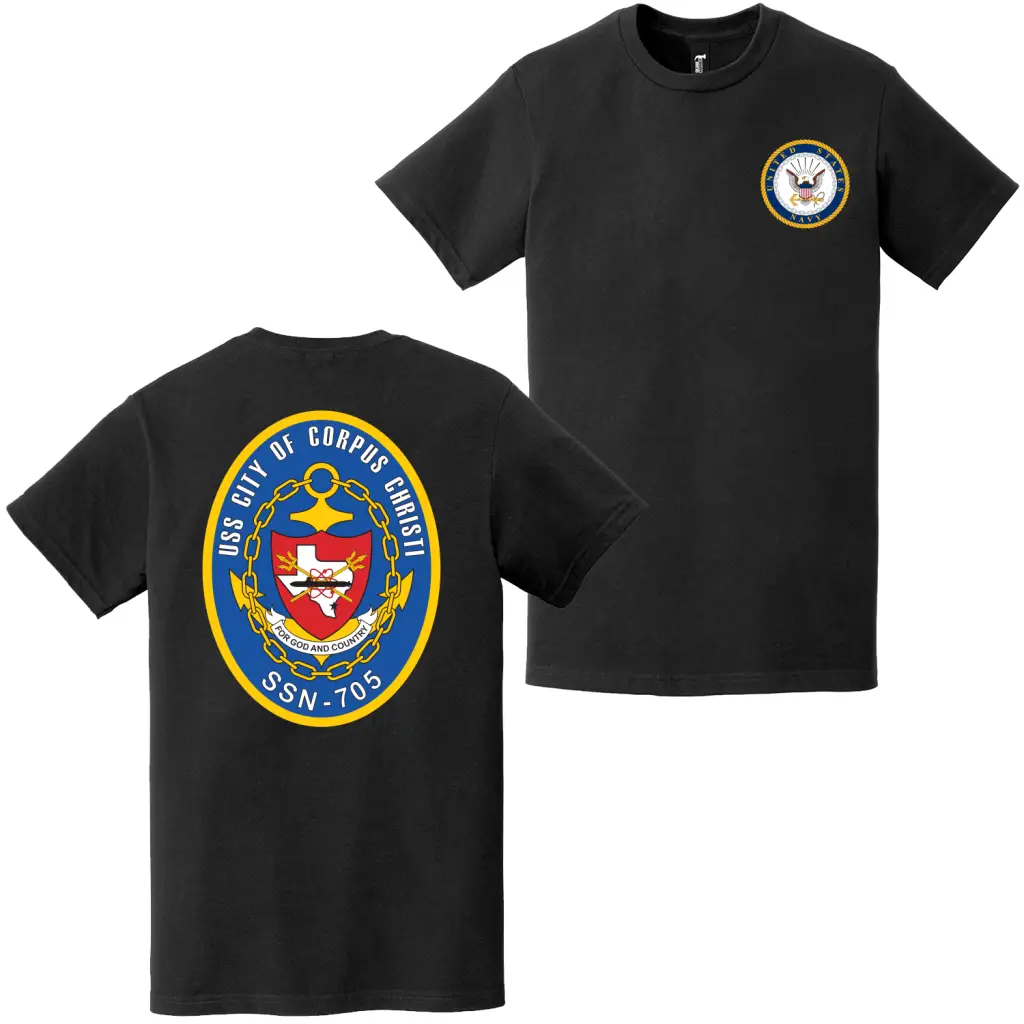 USS City of Corpus Christi (SSN-705) Double-Sided Logo T-Shirt