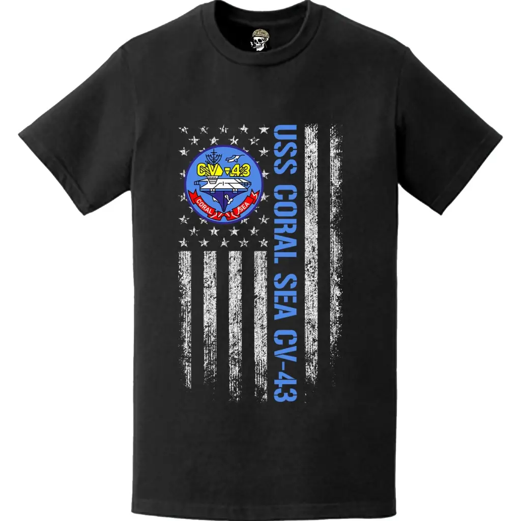 USS Coral Sea (CV-43) Patriotic Ship's Crest Logo American Flag T-Shirt