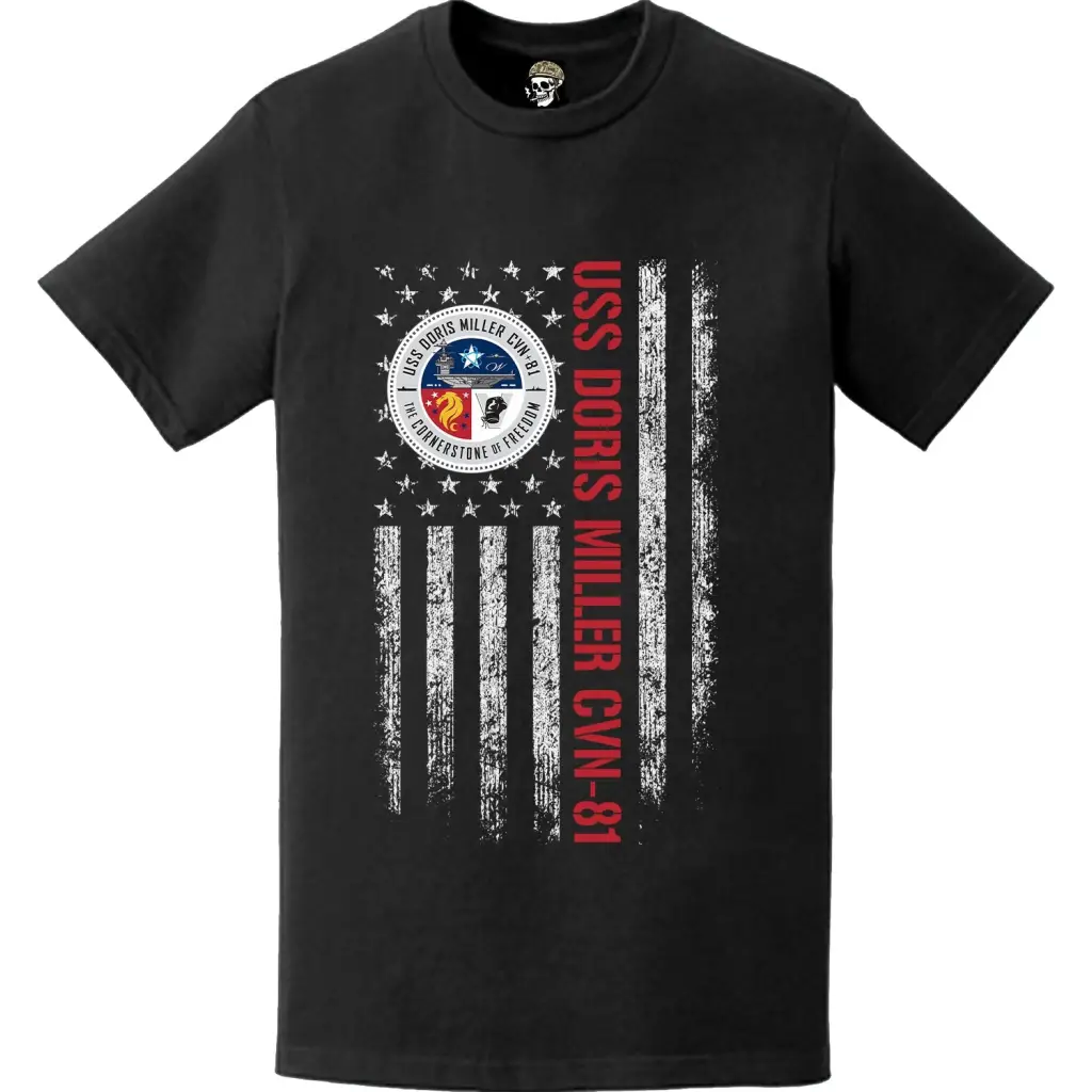 USS Doris Miller CVN-81 Patriotic Ship's Crest Logo American Flag T-Shirt