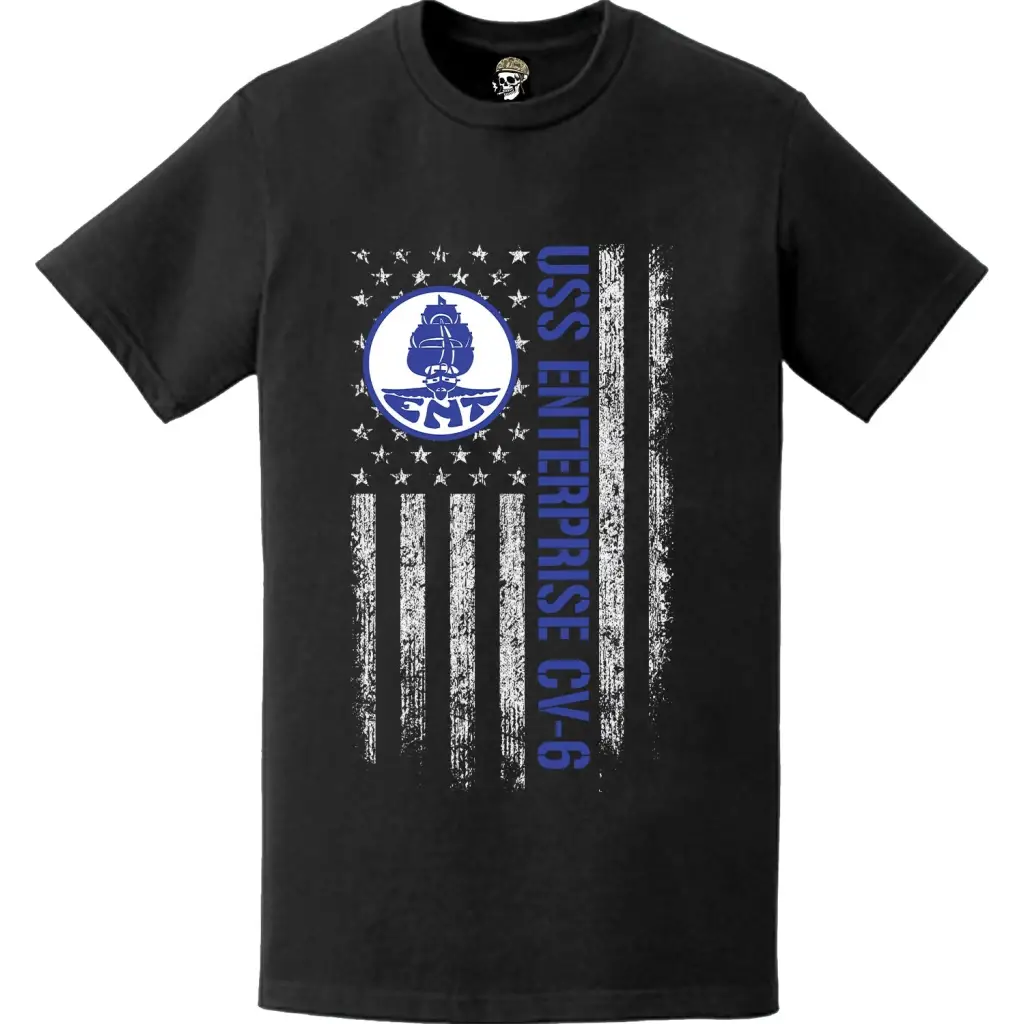USS Enterprise (CV-6) Patriotic Ship's Crest Logo American Flag T-Shirt