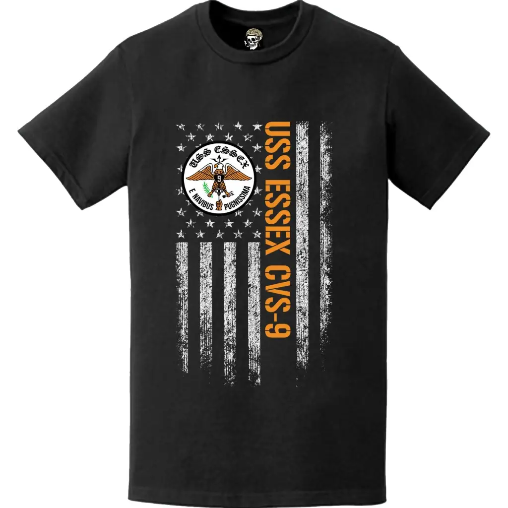 USS Essex (CVS-9) Patriotic Ship's Crest Logo American Flag T-Shirt