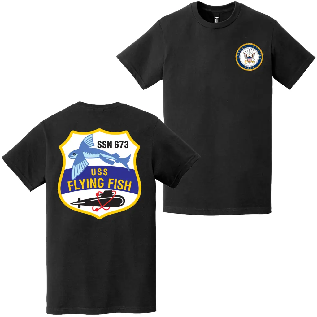 USS Flying Fish (SSN-673) Double-Sided Logo T-Shirt