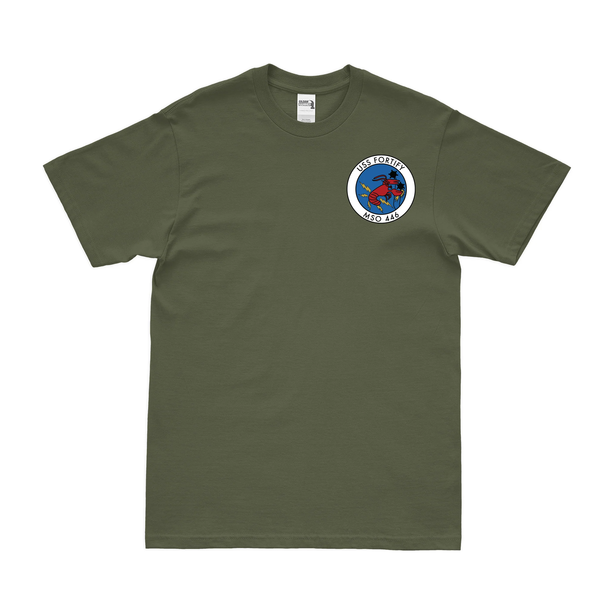 USS Fortify (MSO-446) Logo Left Chest Emblem T-Shirt - Image 2