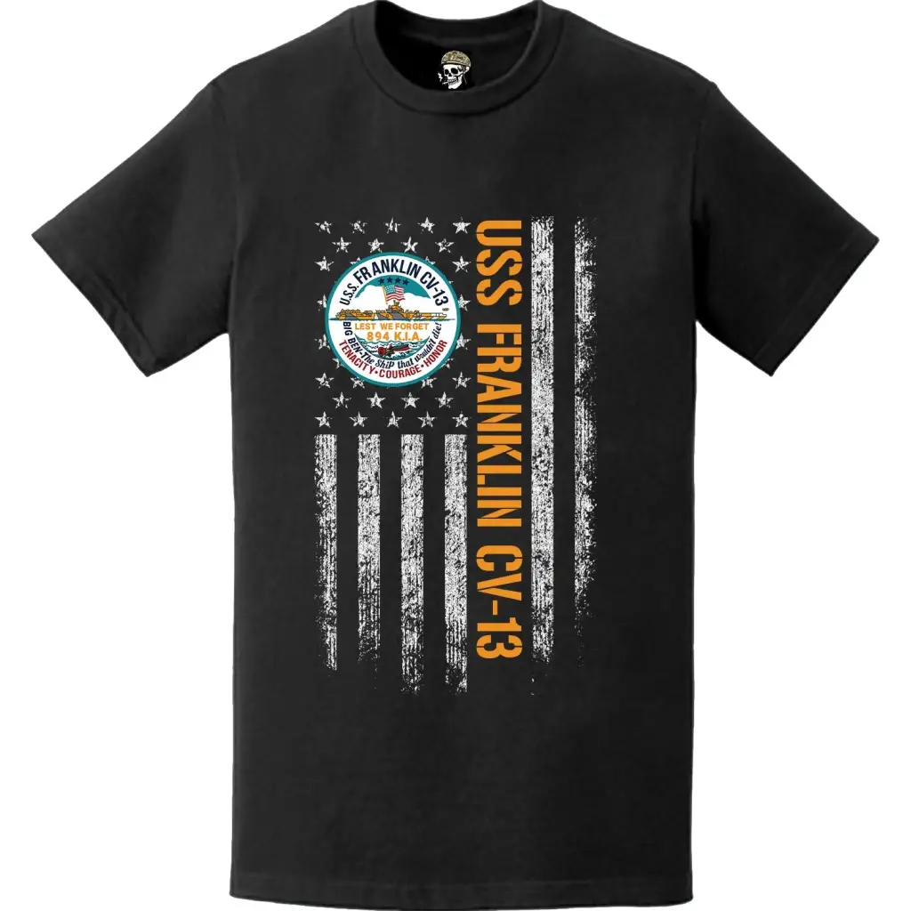 USS Franklin (CV-13) Patriotic Ship's Crest Logo American Flag T-Shirt