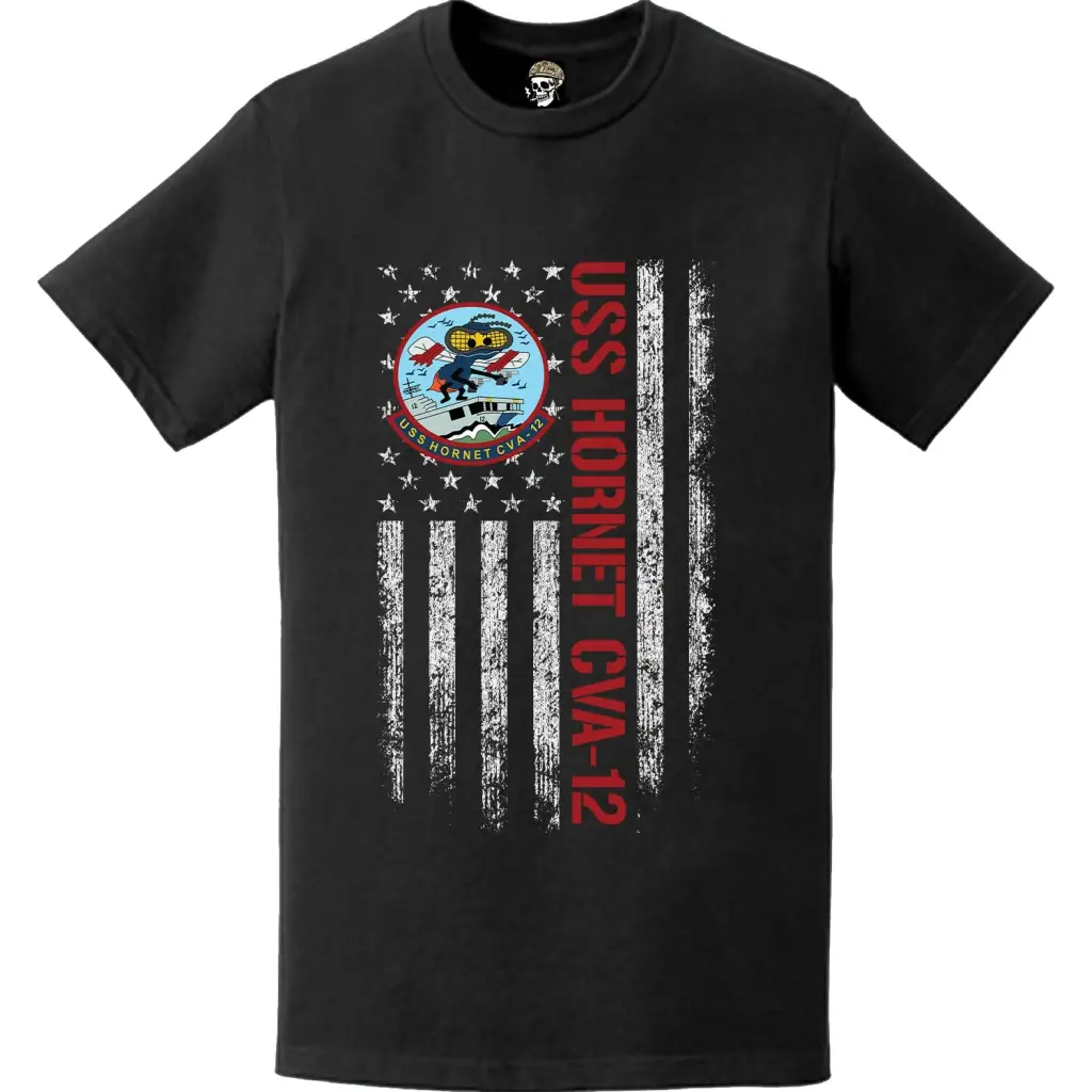 USS Hornet (CVA-12) Patriotic Ship's Crest Logo American Flag T-Shirt