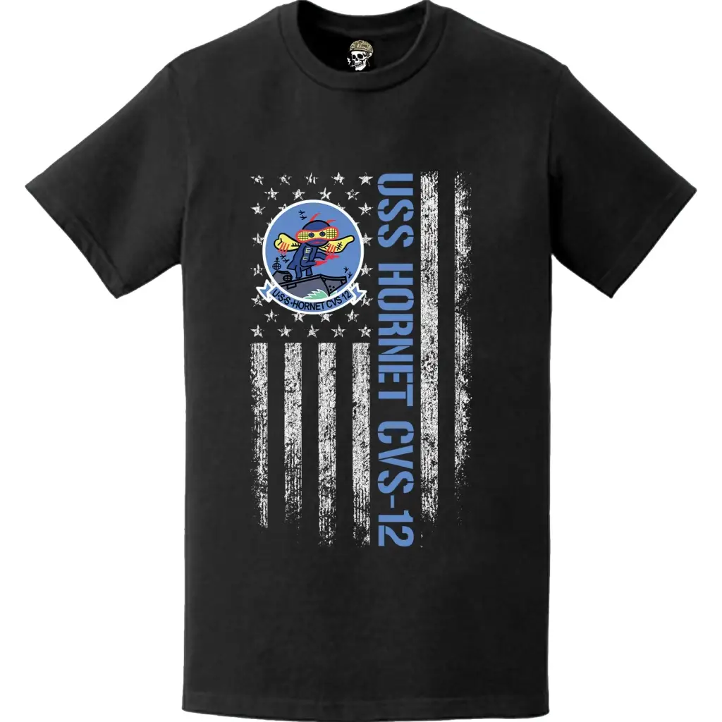 USS Hornet (CVS-12) Patriotic Ship's Crest Logo American Flag T-Shirt