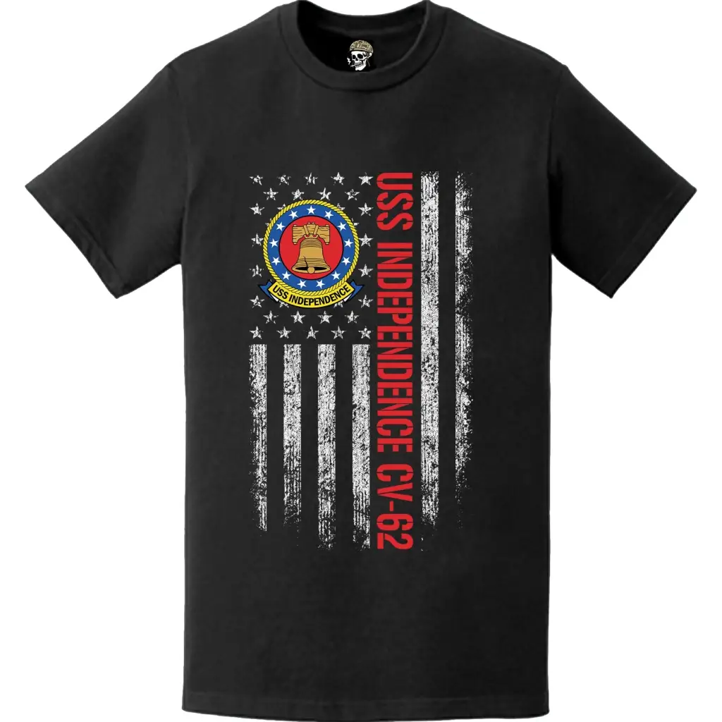 USS Independence (CV-62) Patriotic Ship's Crest Logo American Flag T-Shirt
