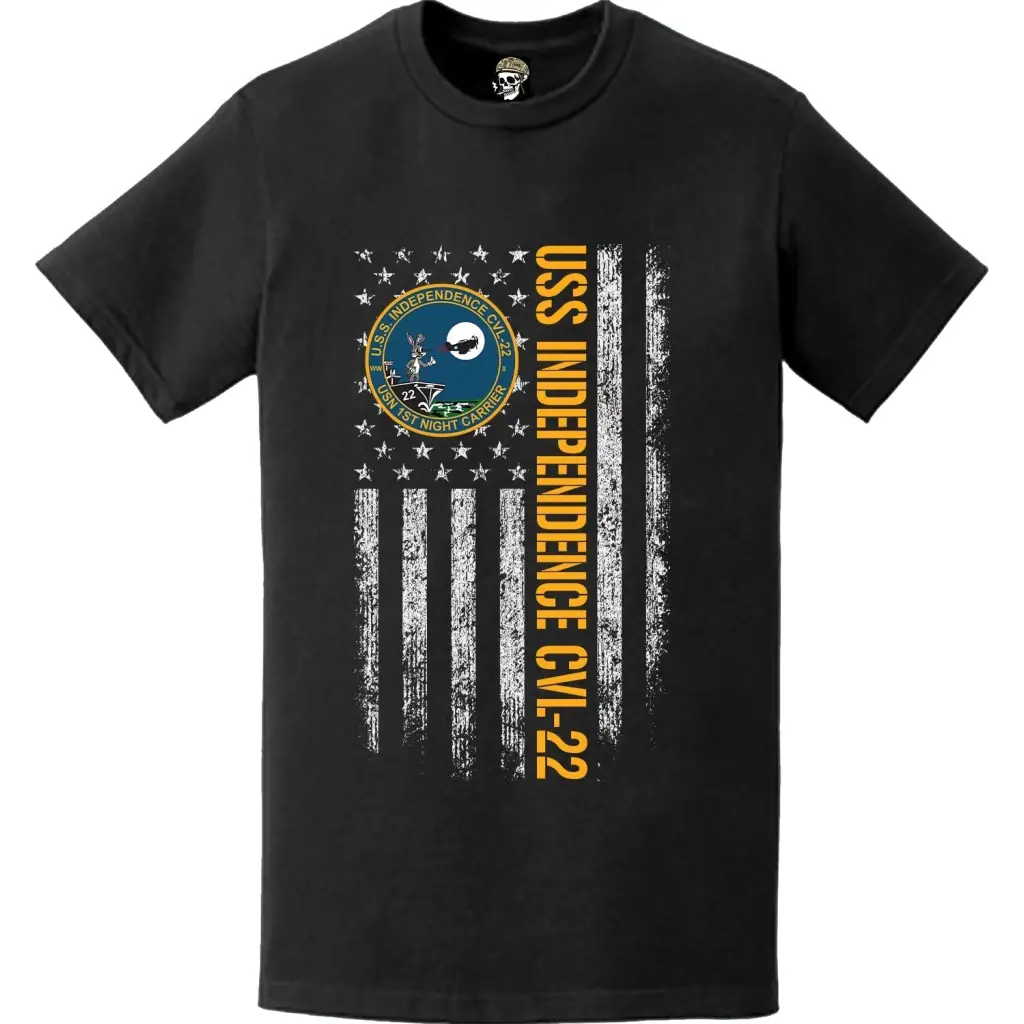 USS Independence (CVL-22) Patriotic Ship's Crest Logo American Flag T-Shirt