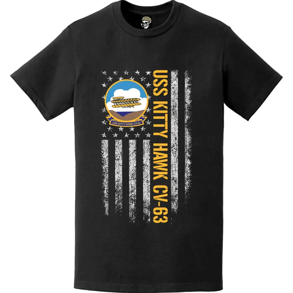 USS Kitty Hawk (CV-63) Patriotic Ship's Crest Logo American Flag T-Shirt