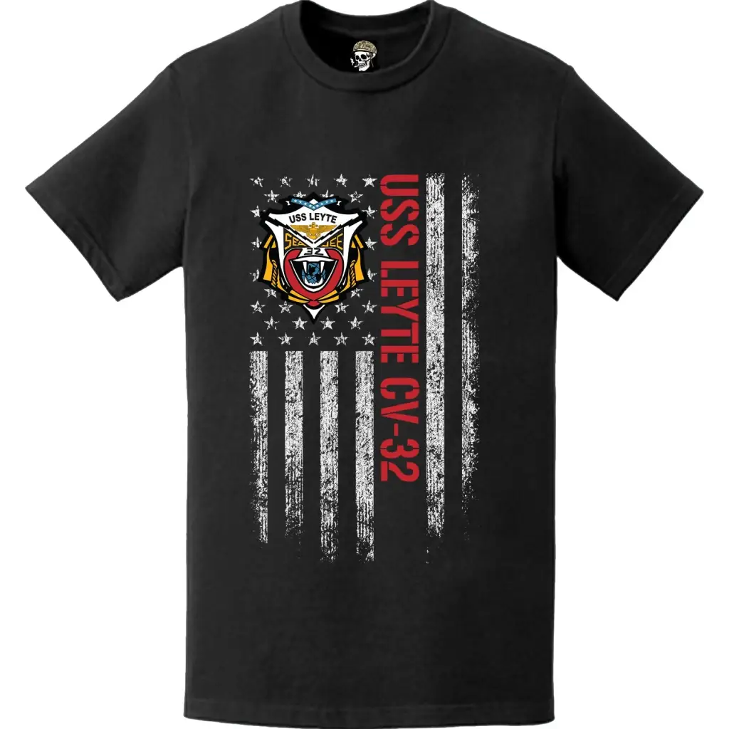 USS Leyte (CV-32) Patriotic Ship's Crest Logo American Flag T-Shirt