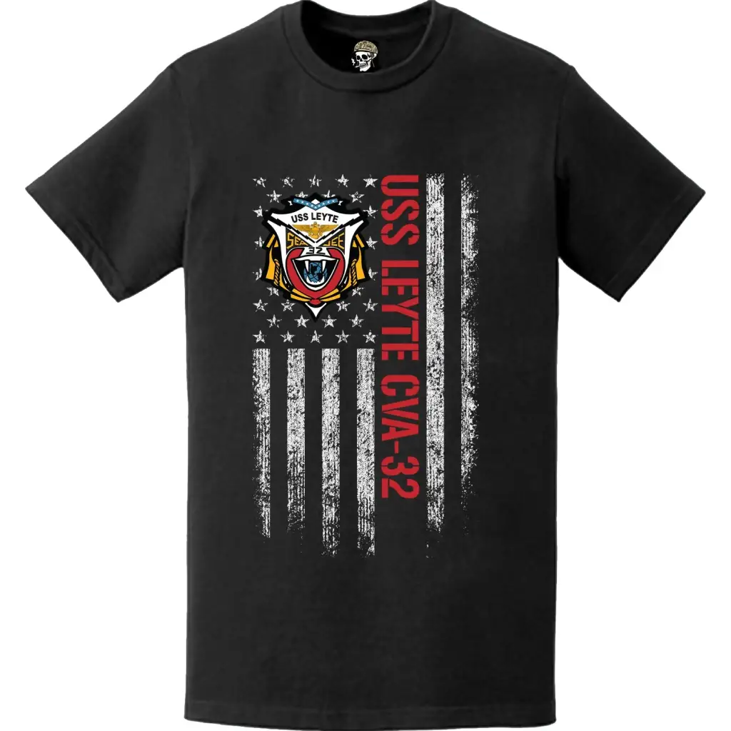 USS Leyte (CVA-32) Patriotic Ship's Crest Logo American Flag T-Shirt