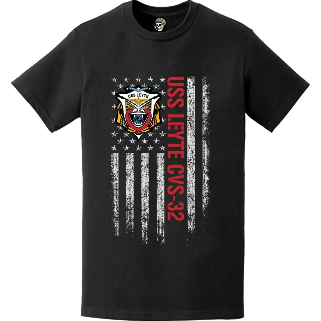 USS Leyte (CVS-32) Patriotic Ship's Crest Logo American Flag T-Shirt