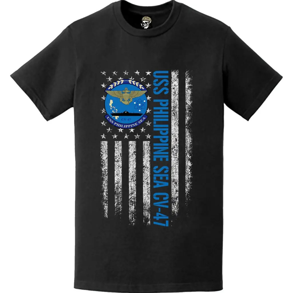 USS Philippine Sea (CV-47) Patriotic Ship's Crest Logo American Flag T-Shirt
